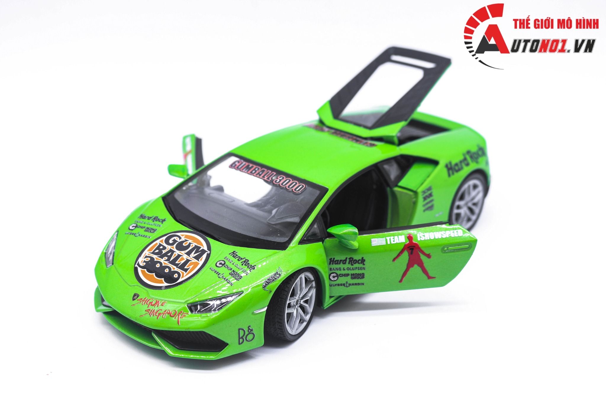 Mô hình xe custom Huracan Gumball3000 Green tỉ lệ 1:24 Welly DO24002
