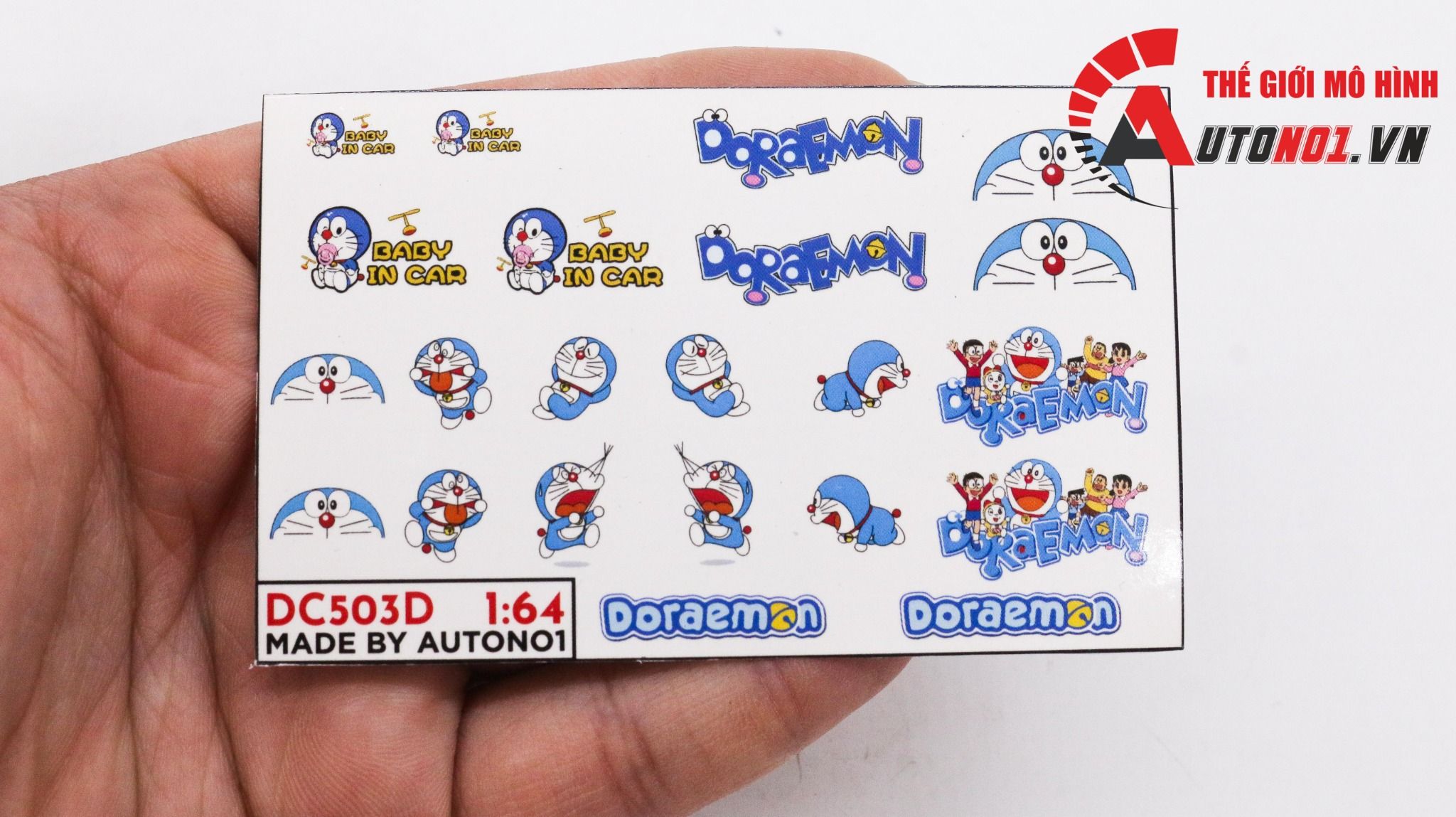  Decal nước trang trí Doraemon baby in car dán mọi nền màu cho xe mô hình tỉ lệ 1:64 DC503 