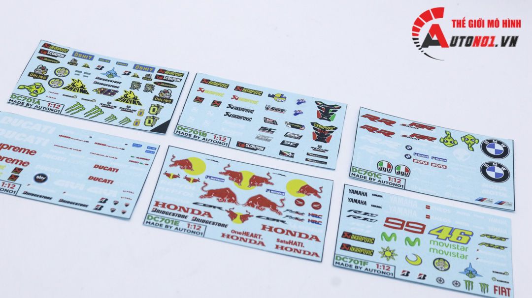  Decal nước cho BMW S1000RR motorad AGV dán mọi nền màu cho xe mô hình tỉ lệ 1:12 DC701C 