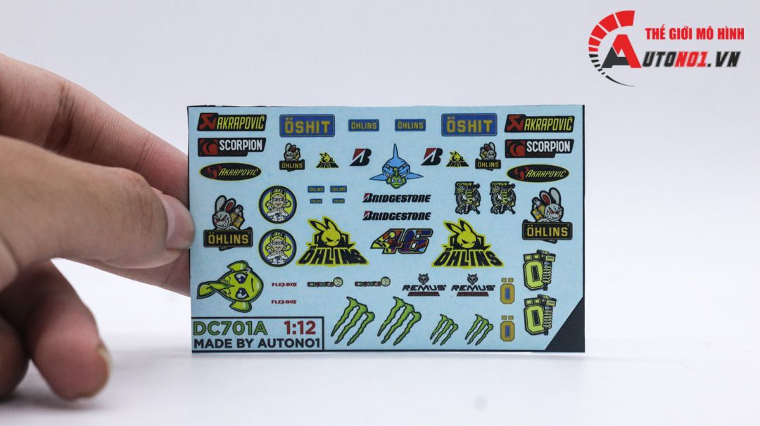  Decal nước trang trí xe Monster-Ohlins-Bridgestone-The doctor-46 dán mọi nền màu cho xe mô hình tỉ lệ 1:12 DC701A 