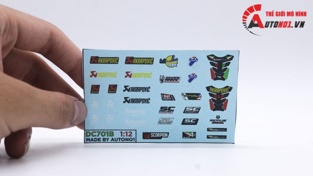  Decal nước dành cho pô Akrapovic SC Austin racing Yoshimura dán mọi nền màu cho xe mô hình tỉ lệ 1:12 DC701B 