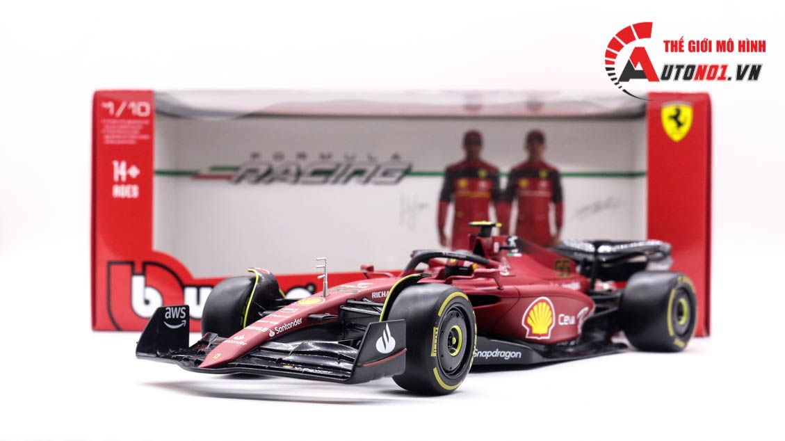 Mô hình xe đua F1-75 Ferrari Formula Racing 2022 tỉ lệ 1:18 Bburago 8115