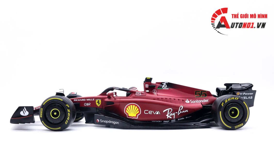 Mô hình xe đua F1-75 Ferrari Formula Racing 2022 tỉ lệ 1:18 Bburago 8115
