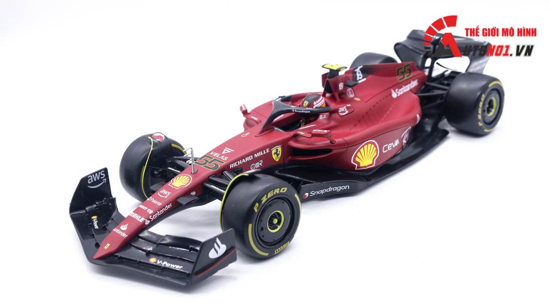 Mô hình xe đua F1-75 Ferrari Formula Racing 2022 tỉ lệ 1:18 Bburago 8115