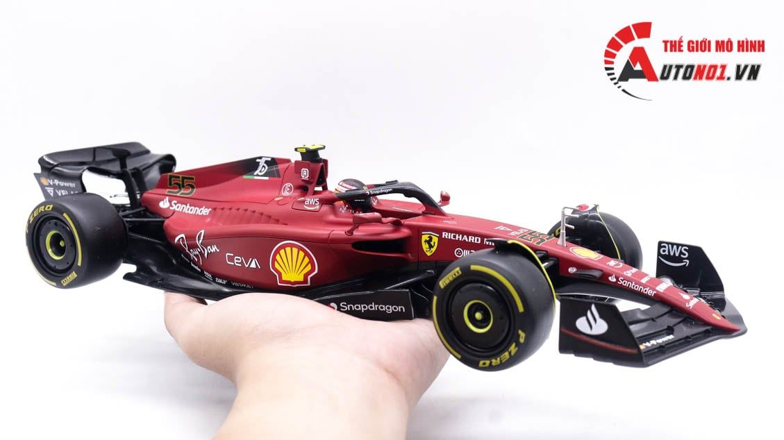 Mô hình xe đua F1-75 Ferrari Formula Racing 2022 tỉ lệ 1:18 Bburago 8115