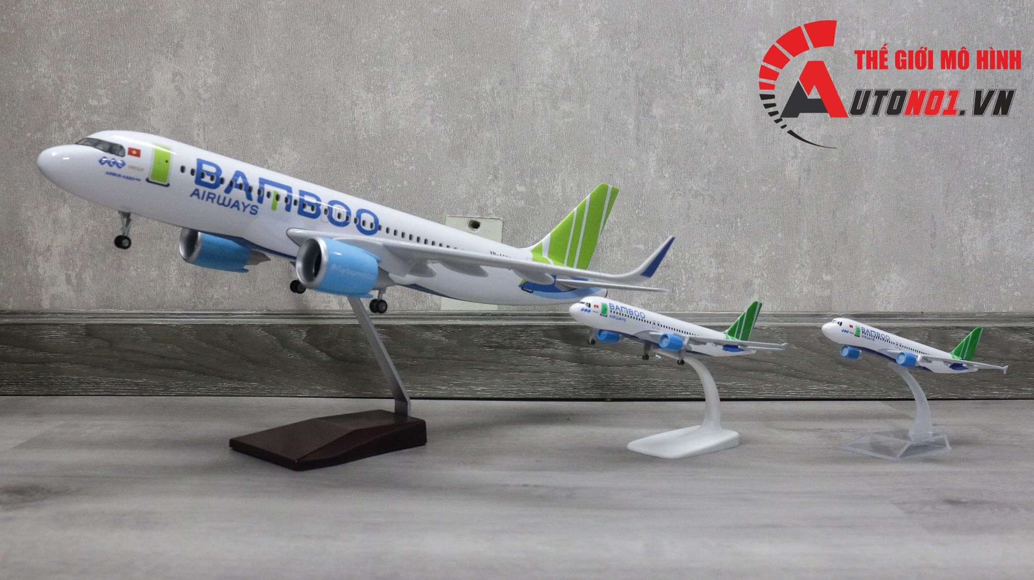  Mô hình máy bay Bamboo Airlines Air Airbus A320 47cm 1:130 có đèn led tự động theo tiếng vỗ tay hoặc chạm MB47004 