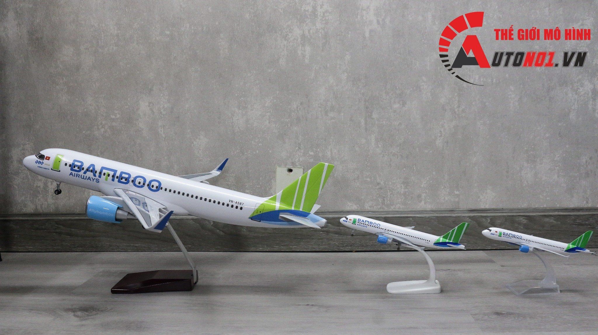  Mô hình máy bay Bamboo Airlines Air Airbus A320 47cm 1:130 có đèn led tự động theo tiếng vỗ tay hoặc chạm MB47004 