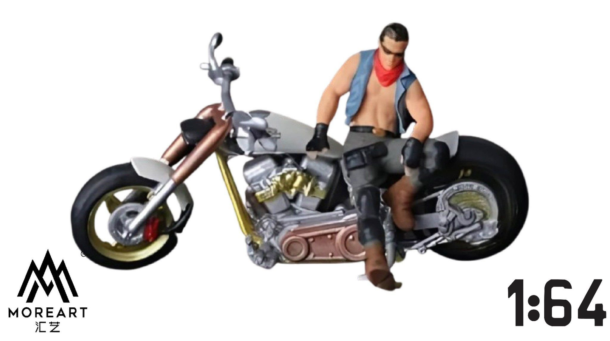 Mô hình nhân vật figure kèm xe mô tô Harley White Trendy Male Motorcycle resin tỉ lệ 1:64 MoreArt MO222149