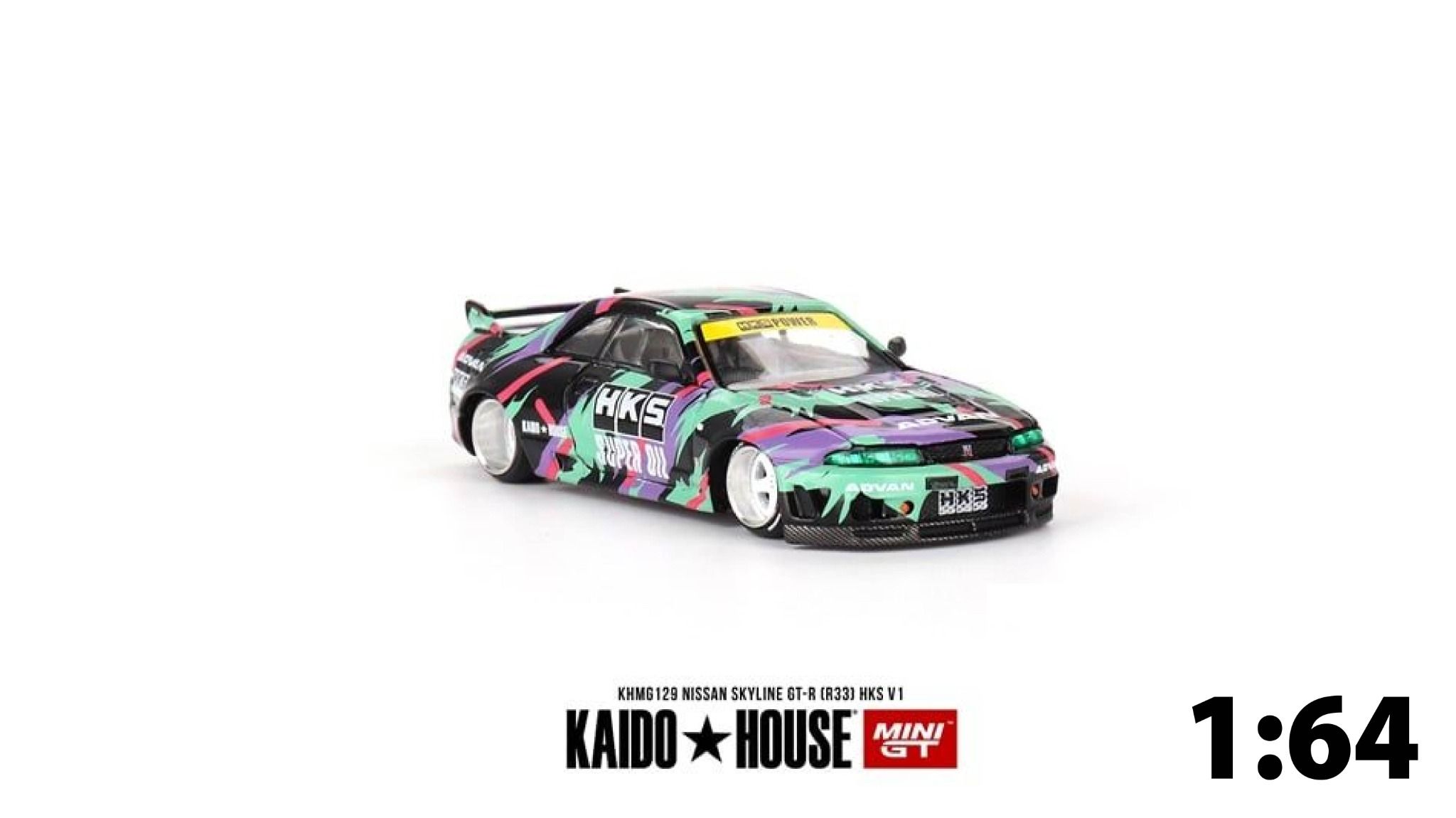 Mô hình xe Nissan skyline GT-R R33 HKS V1 KAIDO HOUSE tỉ lệ 1:64 KHMG129