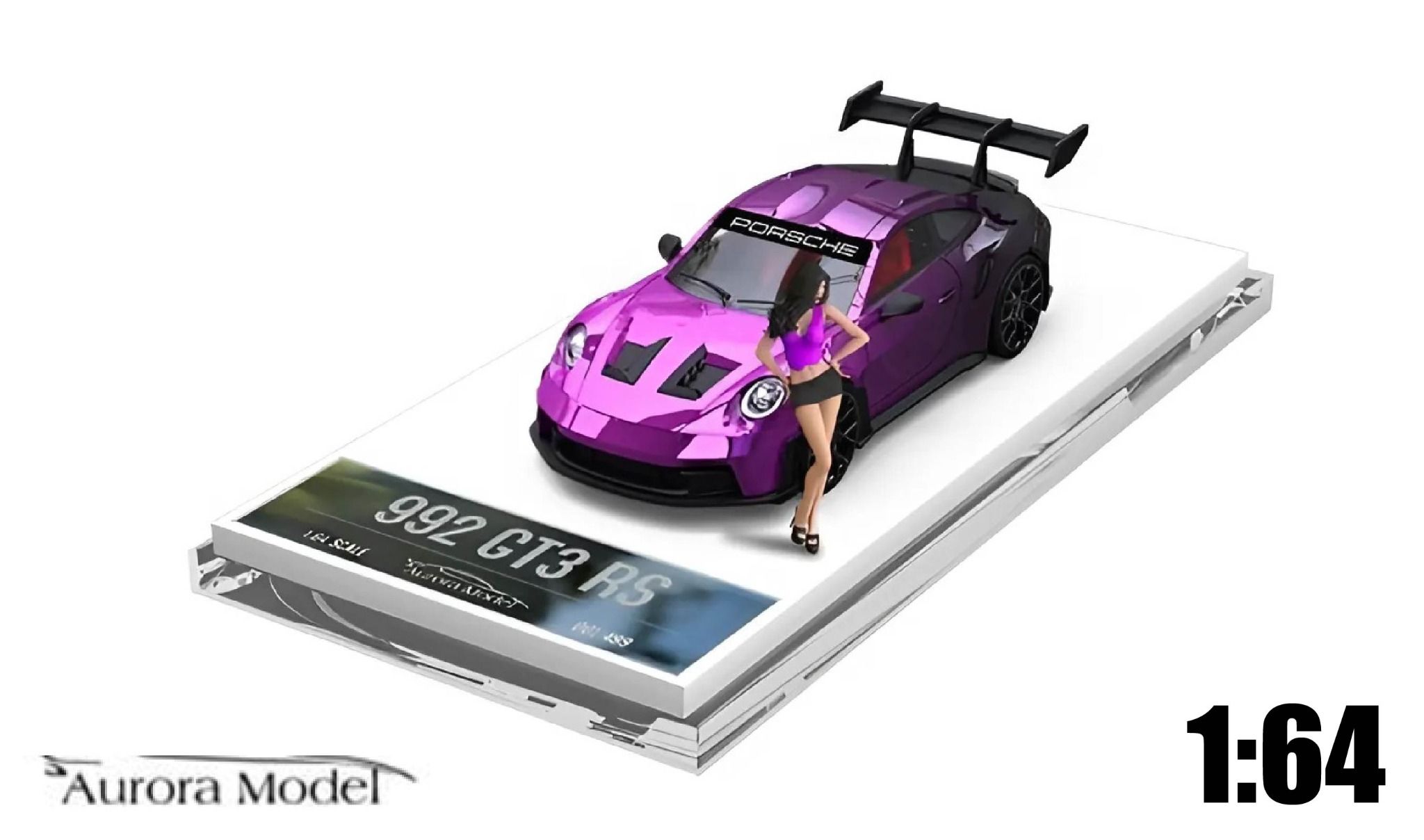 Mô hình xe Porsche 992 GT3 RS Gradient Purple/Black Limited 499 pcs tỉ lệ 1:64 Aurora model AM644624