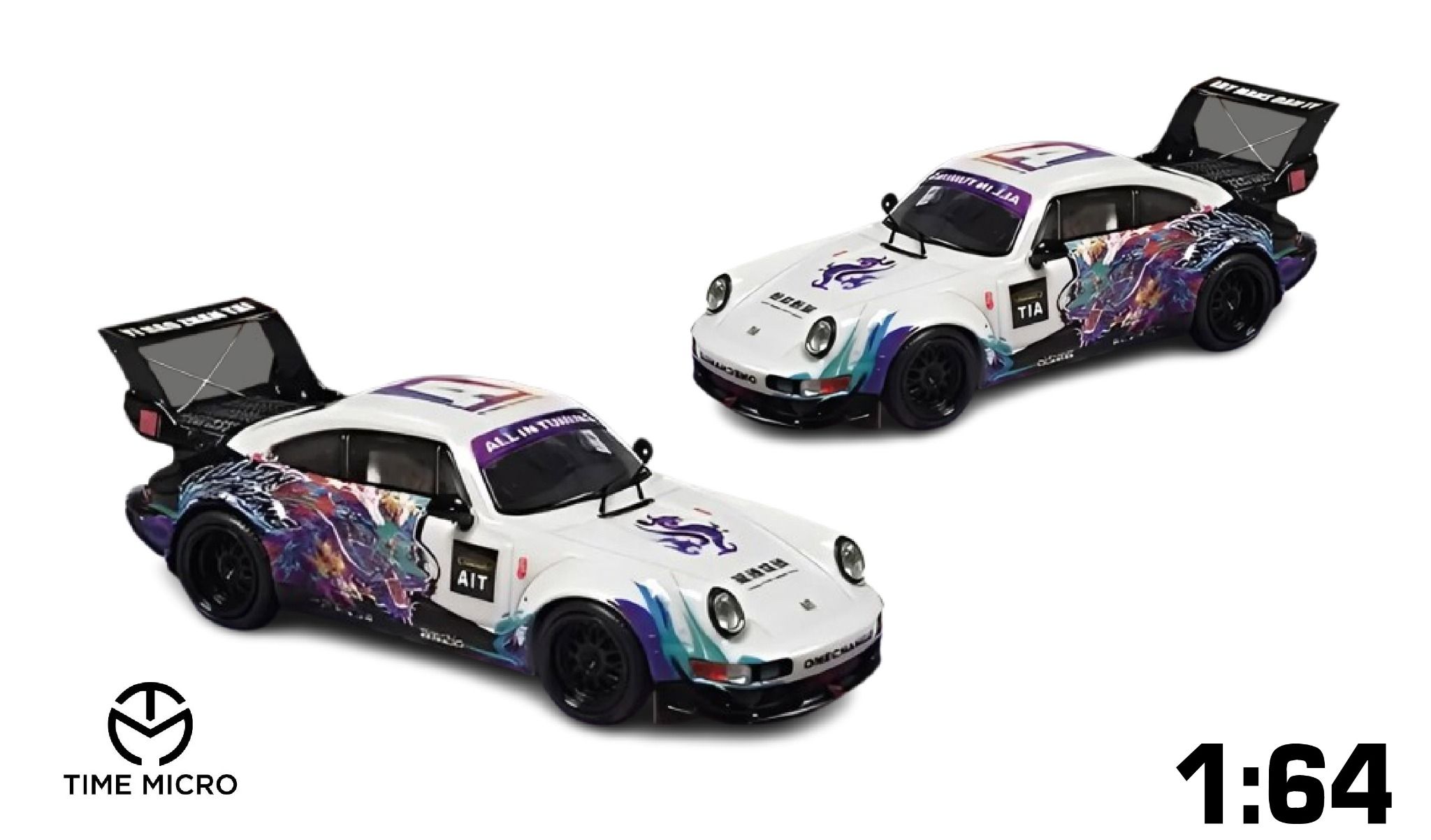 Mô hình xe Porsche 964 RWB Rauth Welt high tail blue Dragon tỉ lệ 1:64 Modern Art More Art MD640870