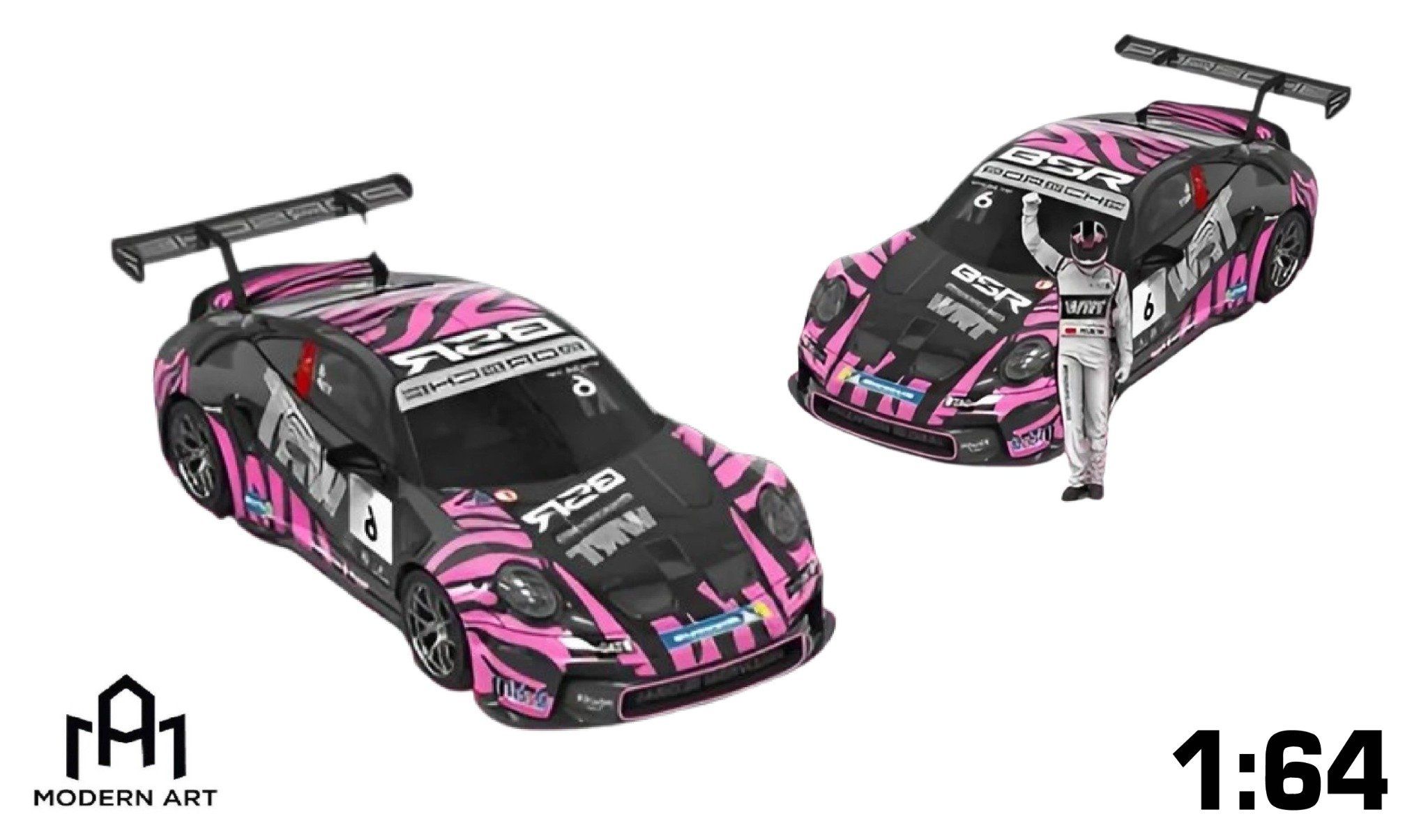 Mô hình xe Porsche 911 GT3 Carrera Cup HEC Event 2025 tỉ lệ 1:64 ModernArt& WRT MD647304