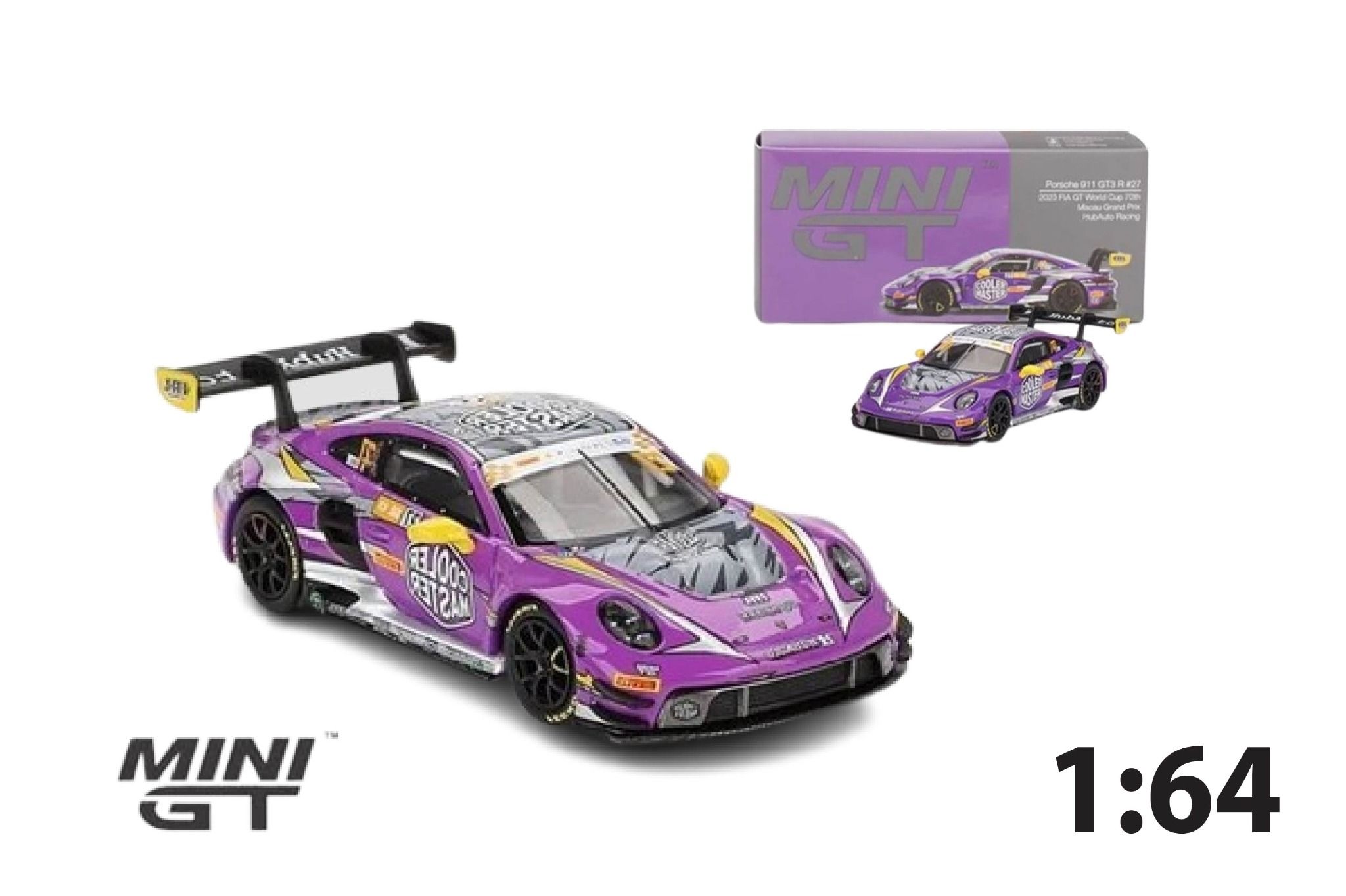 Mô hình xe Porsche 911 GT3 R #27 HubAuto Racing 2023 FIA GT World Cup 70th Macau Grand Prix tỉ lệ 1:64 MiniGT MGT00793-CH