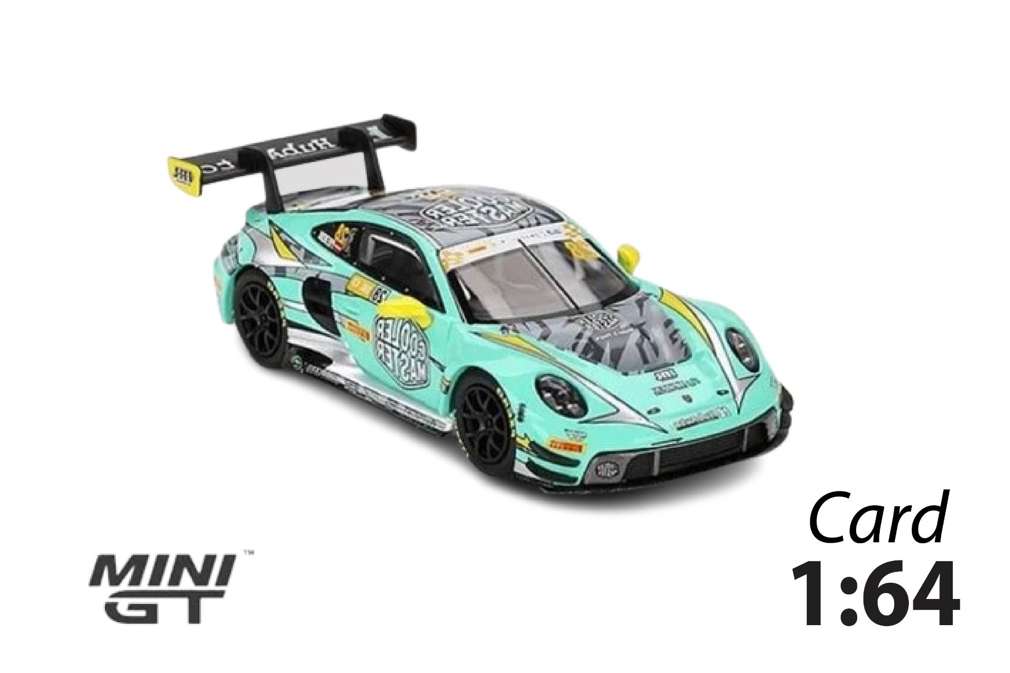 Mô hình xe Porsche 911 GT3 R #28 HubAuto Racing 2023 FIA GT World Cup 70th Macau Grand Prix bản card tỉ lệ 1:64 MiniGT MGT00804