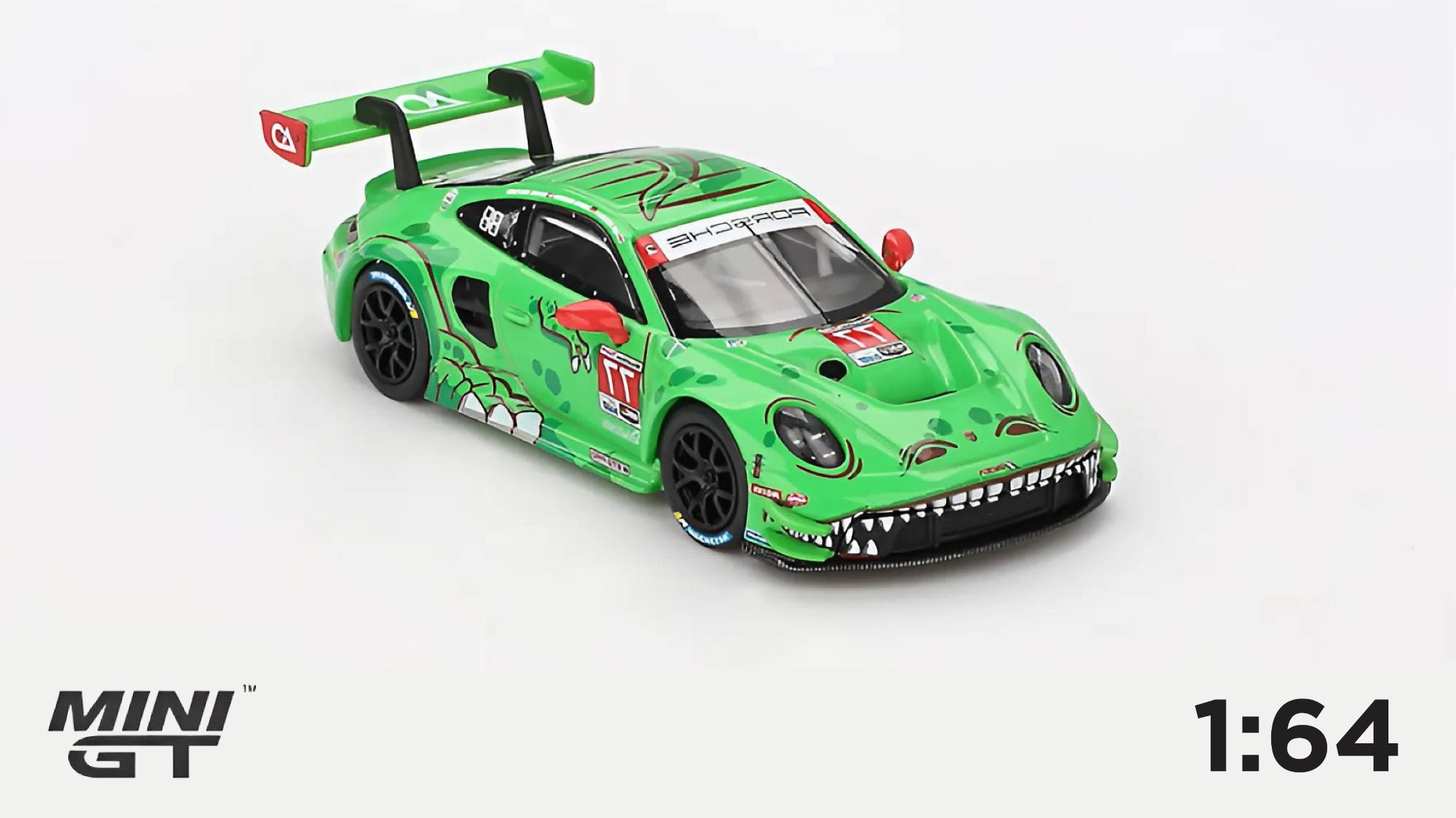 Mô hình xe Porsche 911 GT3 R #77 AO racing 2024 IMSA Daytona 24 Hrs GTD Pro 2nd Place tỉ lệ 1:64 MiniGT MGT00889