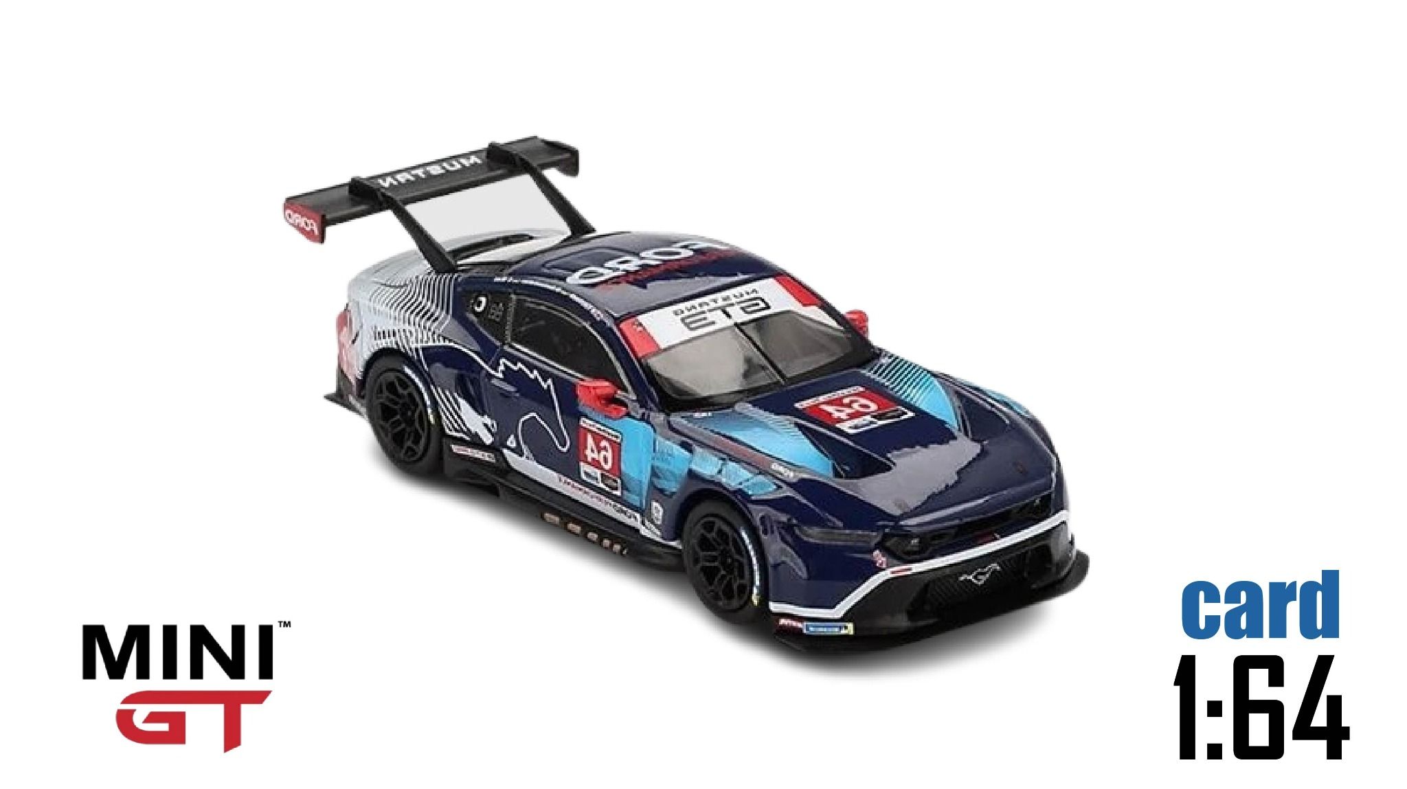 Mô hình xe Ford Mustang GT3 #64 Ford Multimatic Motorsports 2024 IMSA Daytona 24 Hrs bản card tỉ lệ 1:64 MGT00898-BL