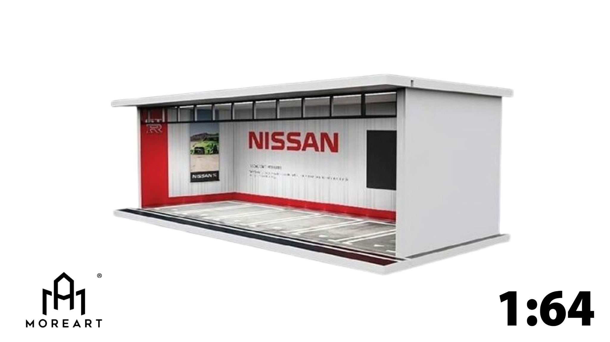 Hộp trưng bày mica mô phỏng bãi đỗ xe NISSAN kích thước 30x13.3x10cm tỉ lệ 1:64 MoreArt MO914008
