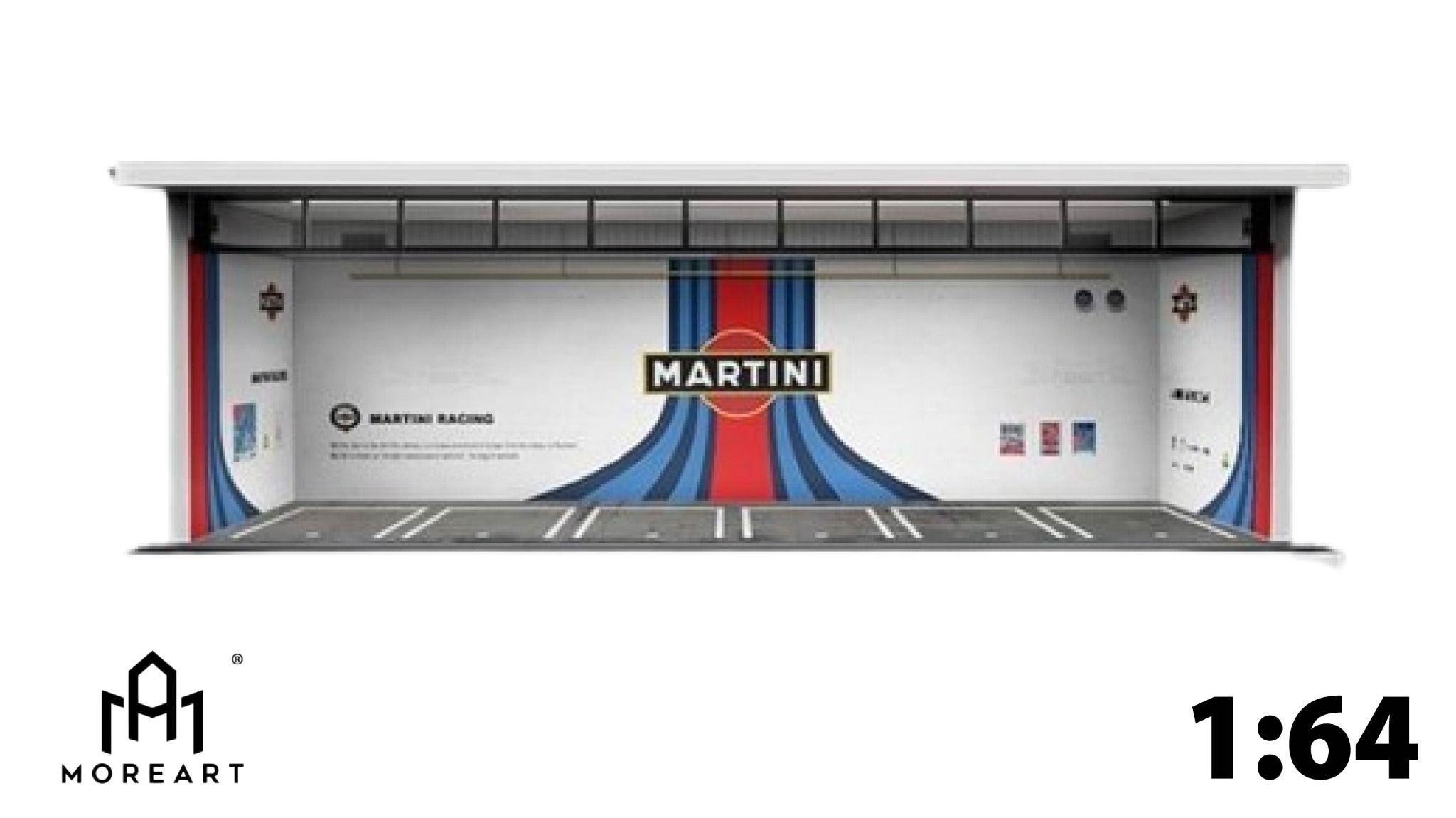 Hộp trưng bày mica mô phỏng bãi đỗ xe MARTINI kích thước 30x13.3x10cm tỉ lệ 1:64 MoreArt MO914013