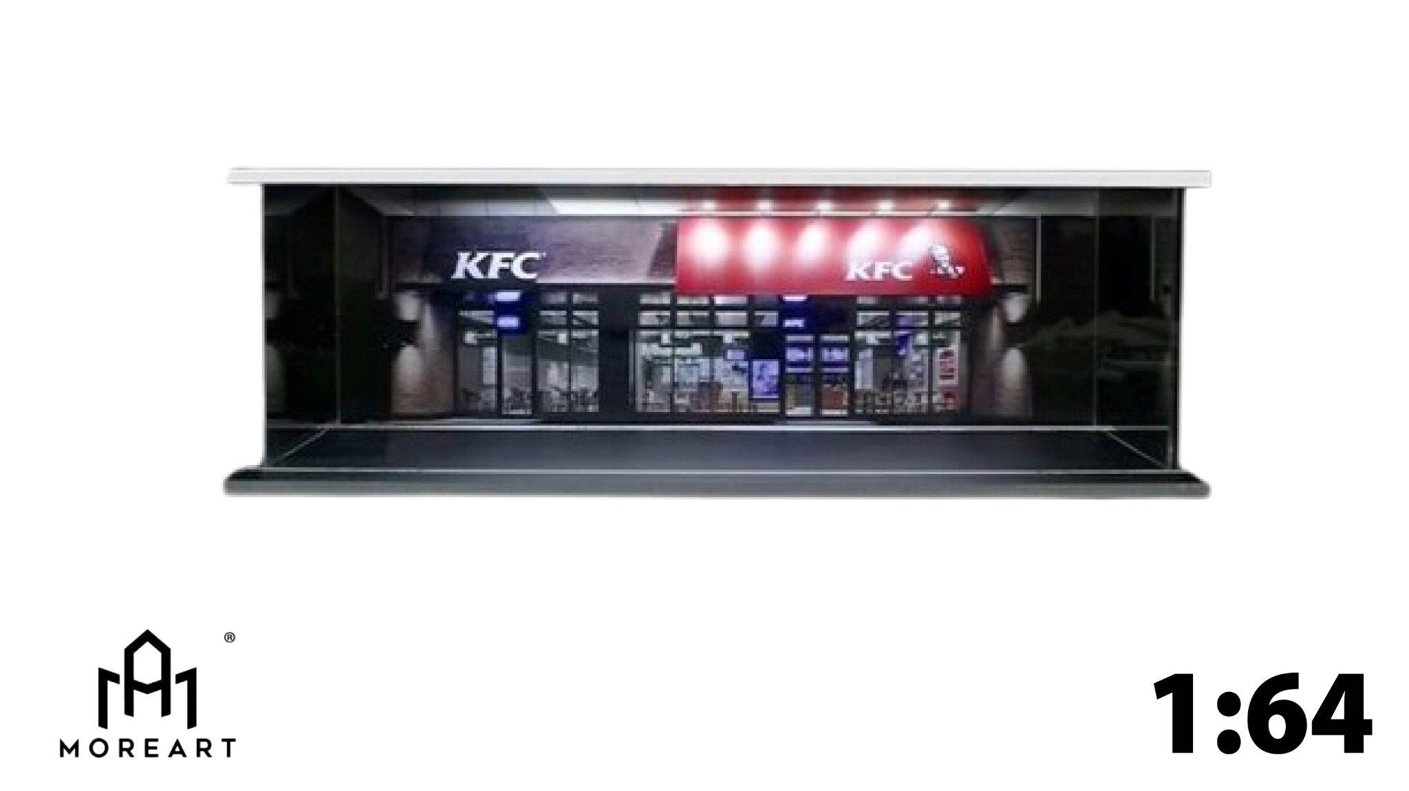 Hộp trưng bày mica mô phỏng cửa hàng KFC kích thước 30x13.3x10cm tỉ lệ 1:64 MoreArt MO914204