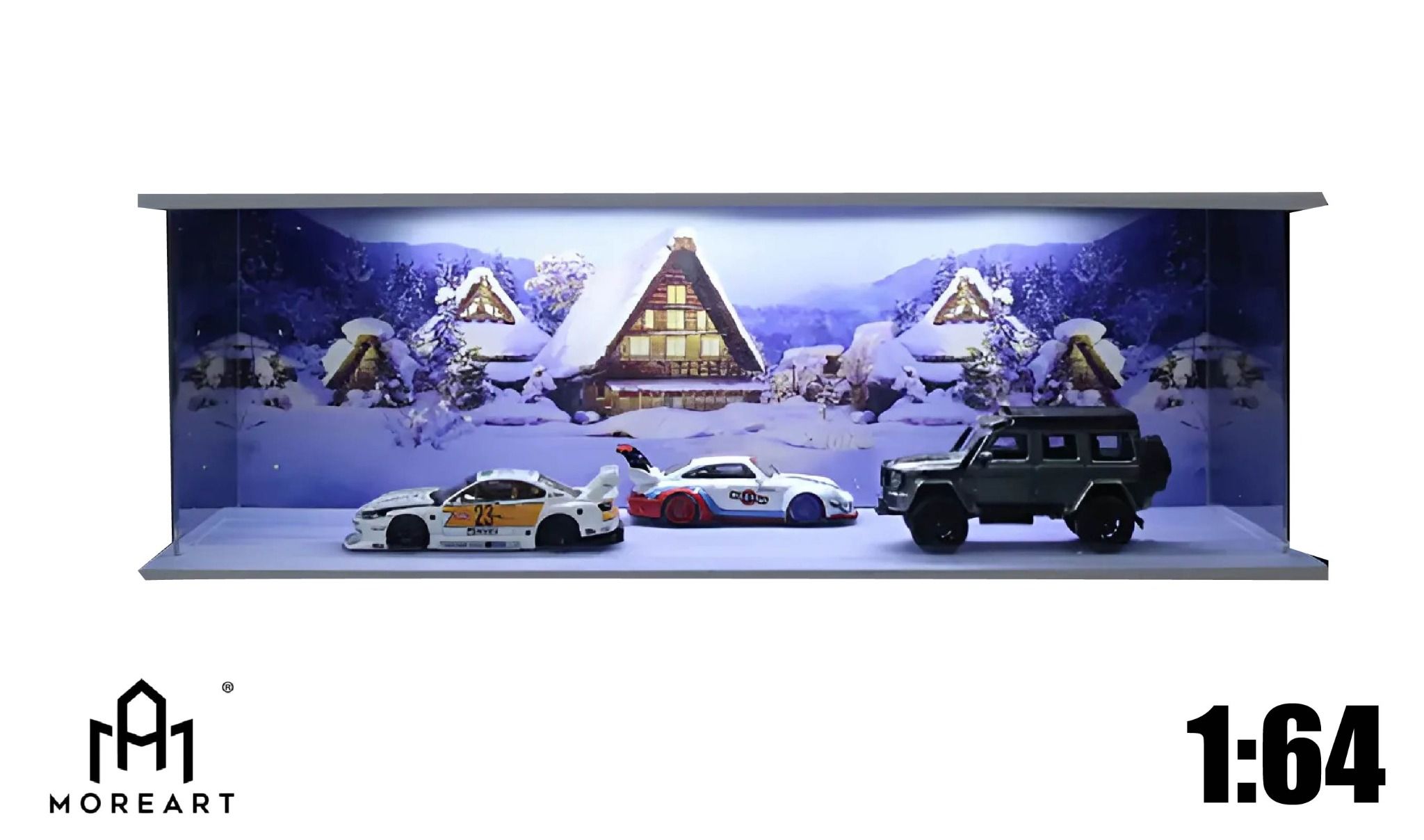 Hộp trưng bày mô phỏng thành phố tuyết có đèn, mica, kèm dây đèn D tỉ lệ 1:64 MoreArt MO914208