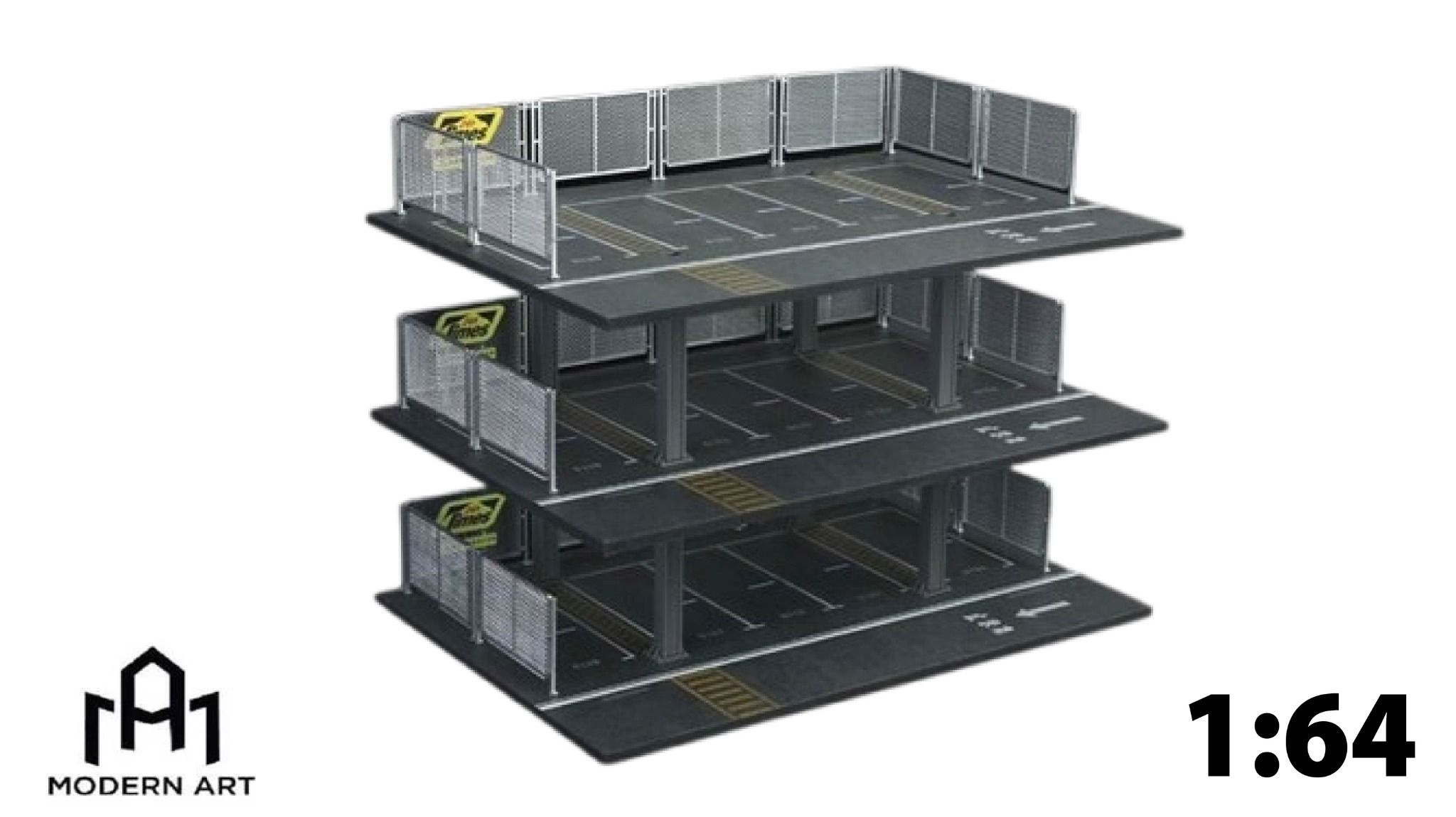Hộp trưng bày mô phỏng bãi đỗ xe 3 tầng có hàng rào chứa 15 xe kích thước 30x20x18cm tỉ lệ 1:64 MoreArt MO921001