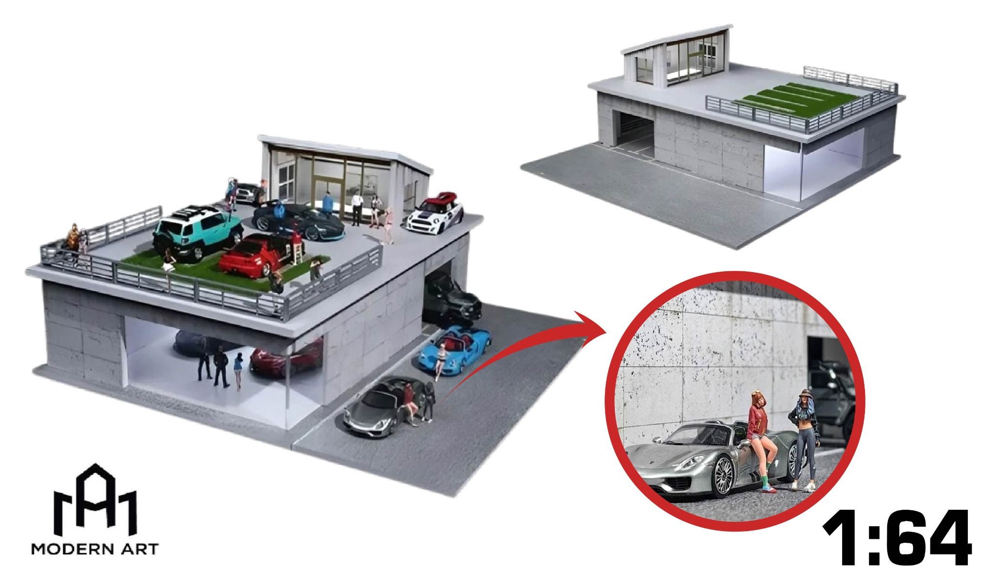 Hộp trưng bày mô phỏng Biệt thự có hầm để xe có đèn Sunroom scene model tỉ lệ 1:64 More Art MO936413