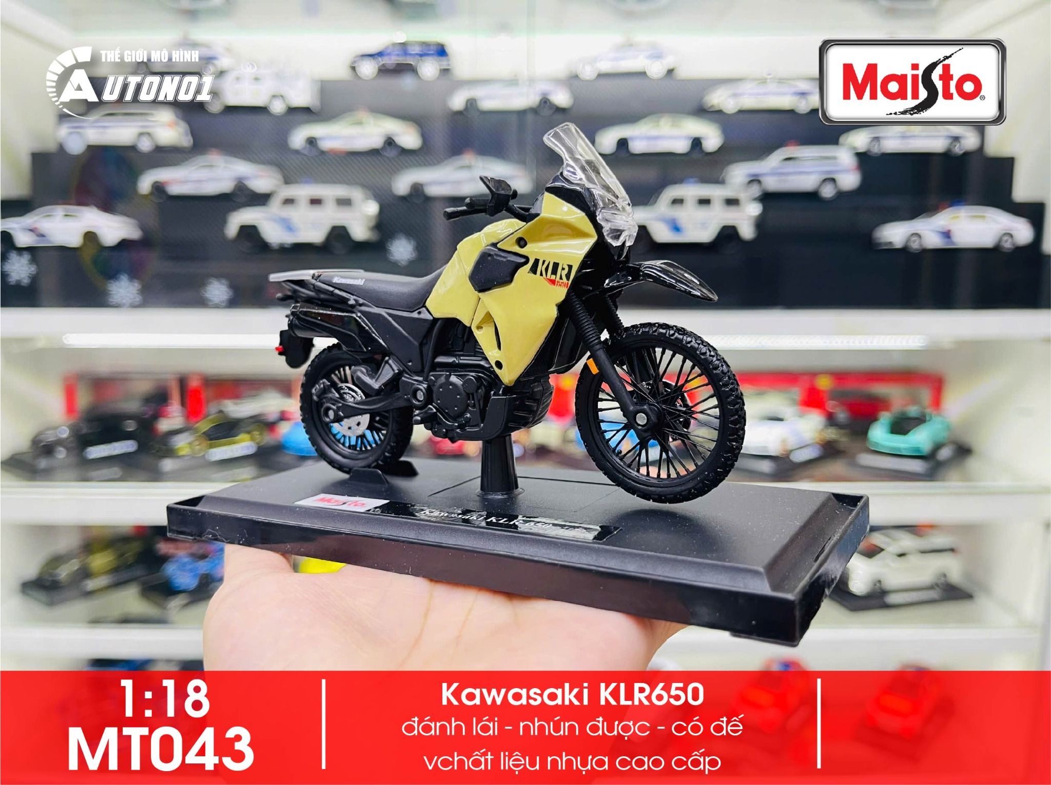 Mô hình xe mô tô Kawasaki KLR650 tỉ lệ 1:18 Maisto MT043