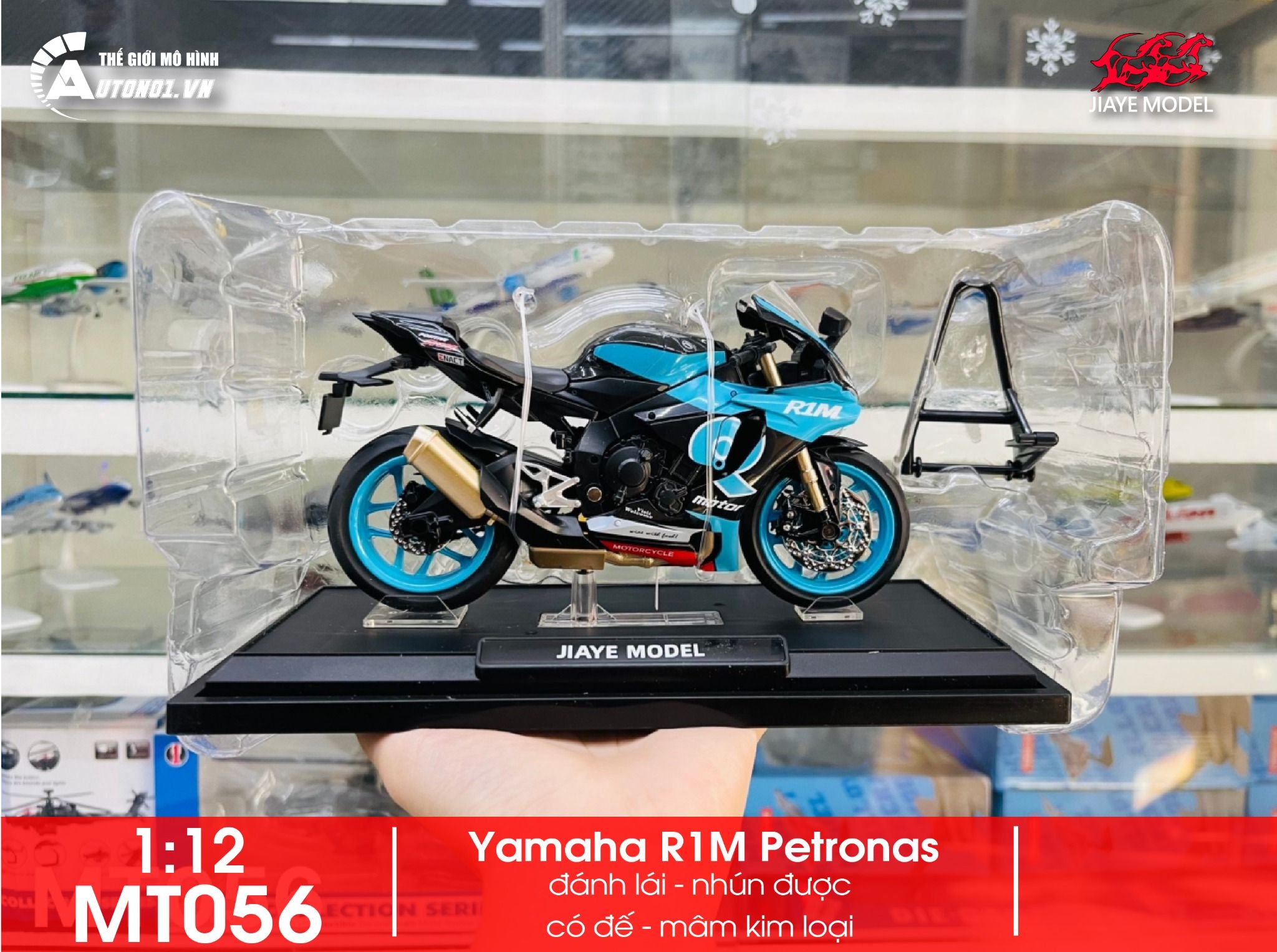 Mô hình xe Yamaha R1M Petronas tỉ lệ 1:12 Jiaye Model MT056
