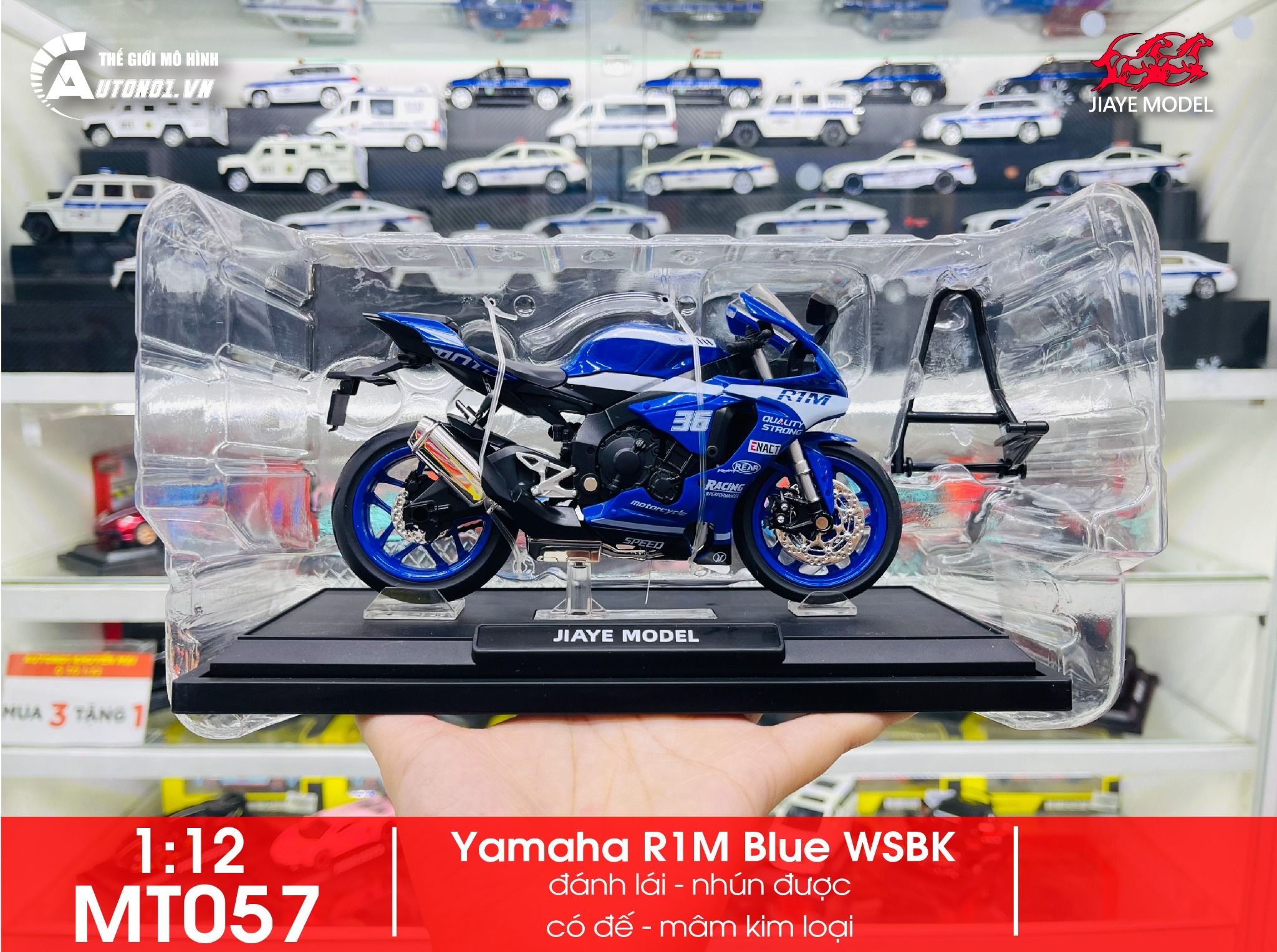 Mô hình xe Yamaha R1M Blue WSBK tỉ lệ 1:12 Jiaye Model MT057