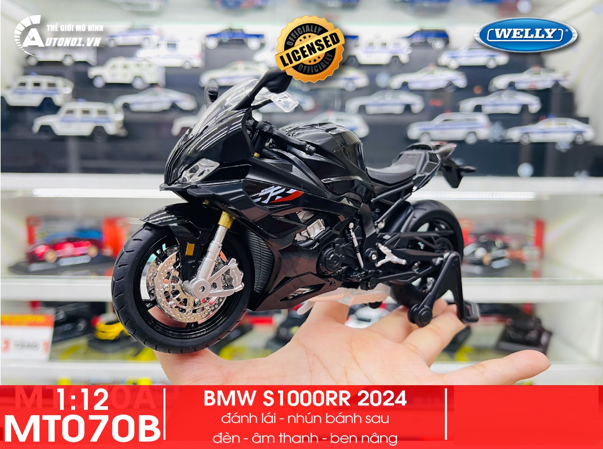 Mô hình xe BMW S1000RR 2024 có cánh gió tỉ lệ 1:12 Huayi Alloy MT070