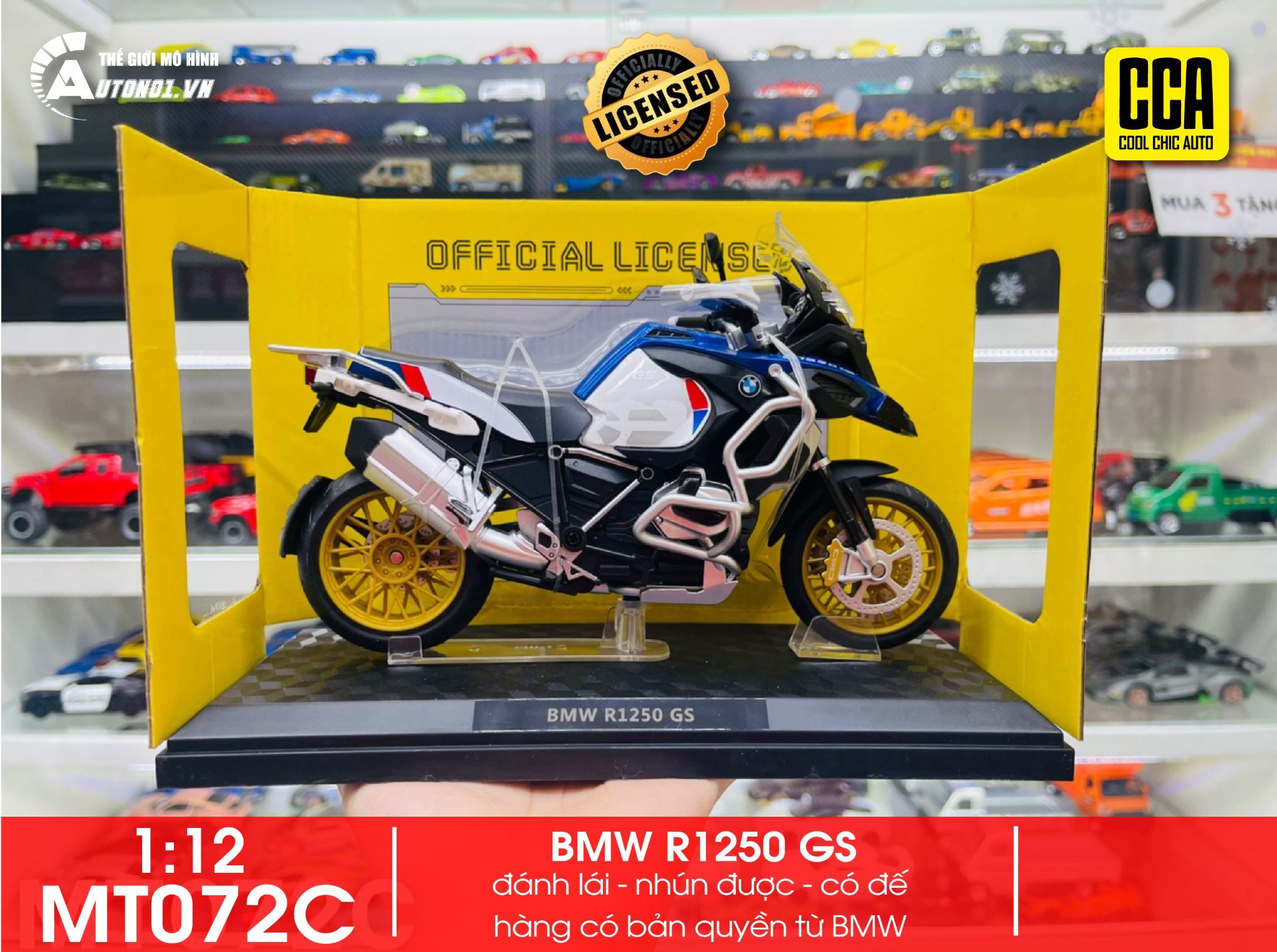 Mô hình xe BMW R1250 GS có đế tỉ lệ 1:12 CCA 31707 MT072