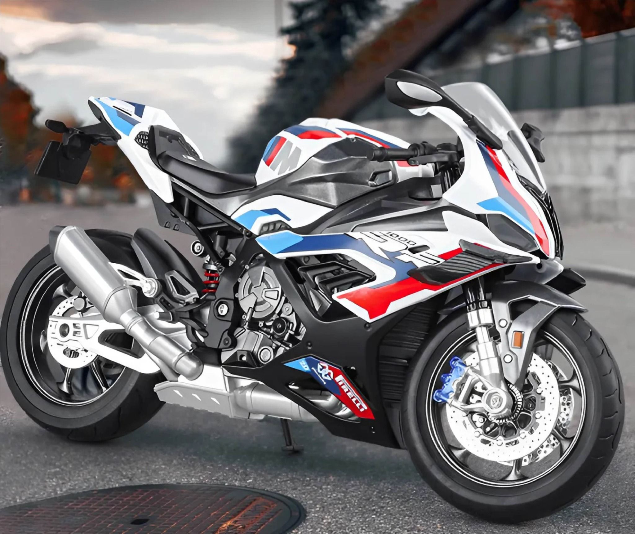 Mô hình xe BMW M1000RR có ben nâng - âm thanh - đèn - nhún được tỉ lệ 1:9 Huayi Alloy MT09006