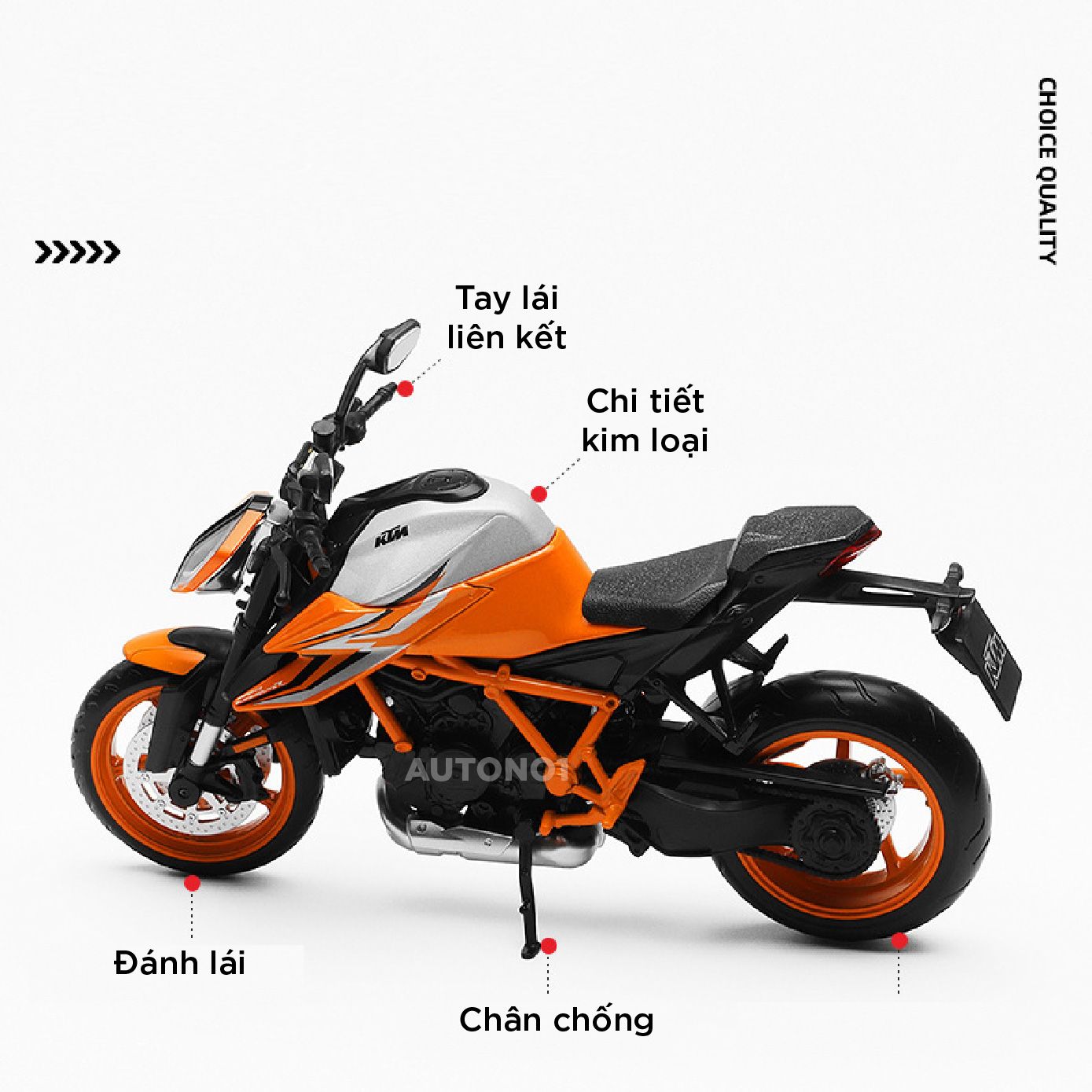 Mô hình xe KTM 1290 Super Duke R có đế tỉ lệ 1:12 CCA MT12006