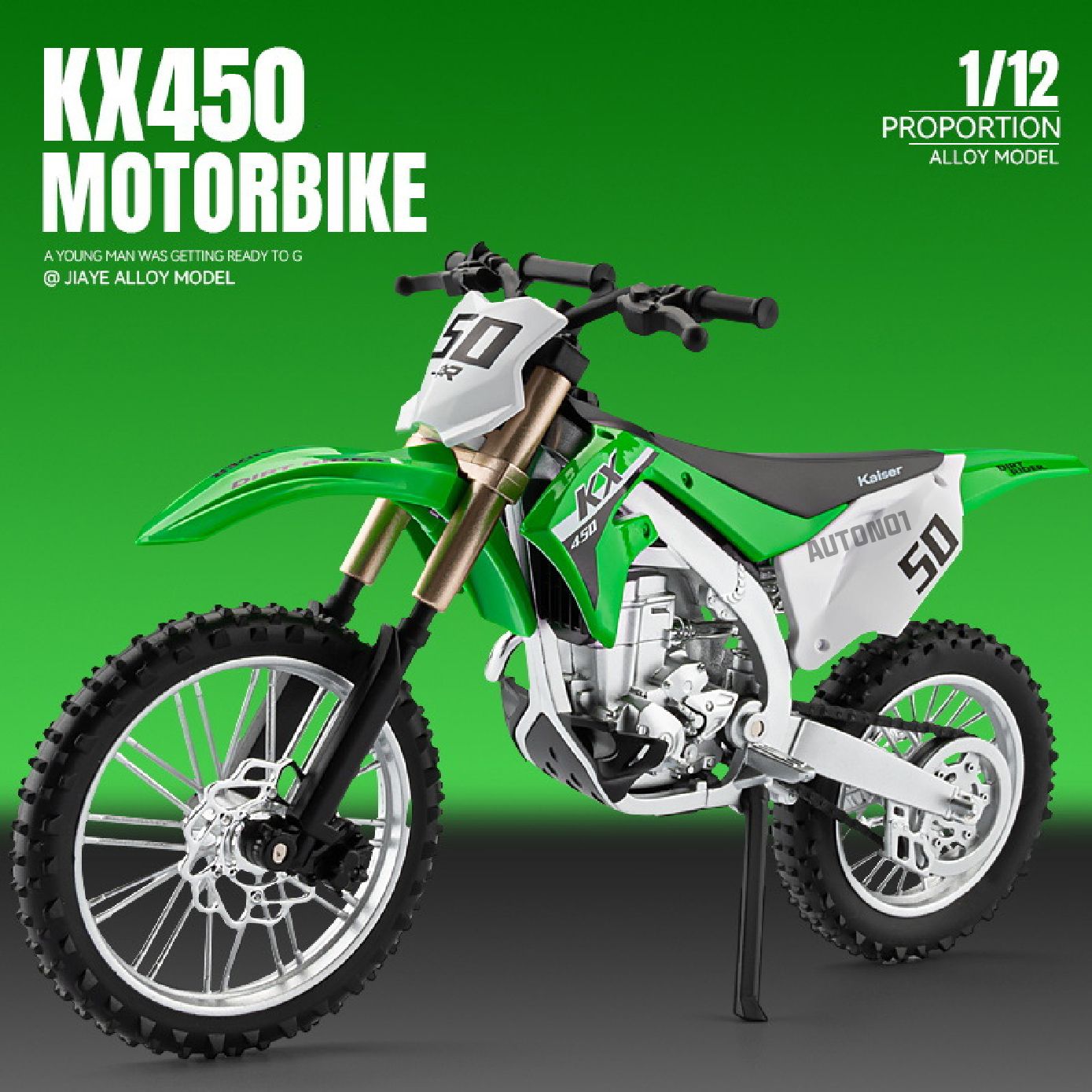 Mô hình xe cào cào Kawasaki KX450 tỉ lệ 1:12 Jiaye Model MT12007