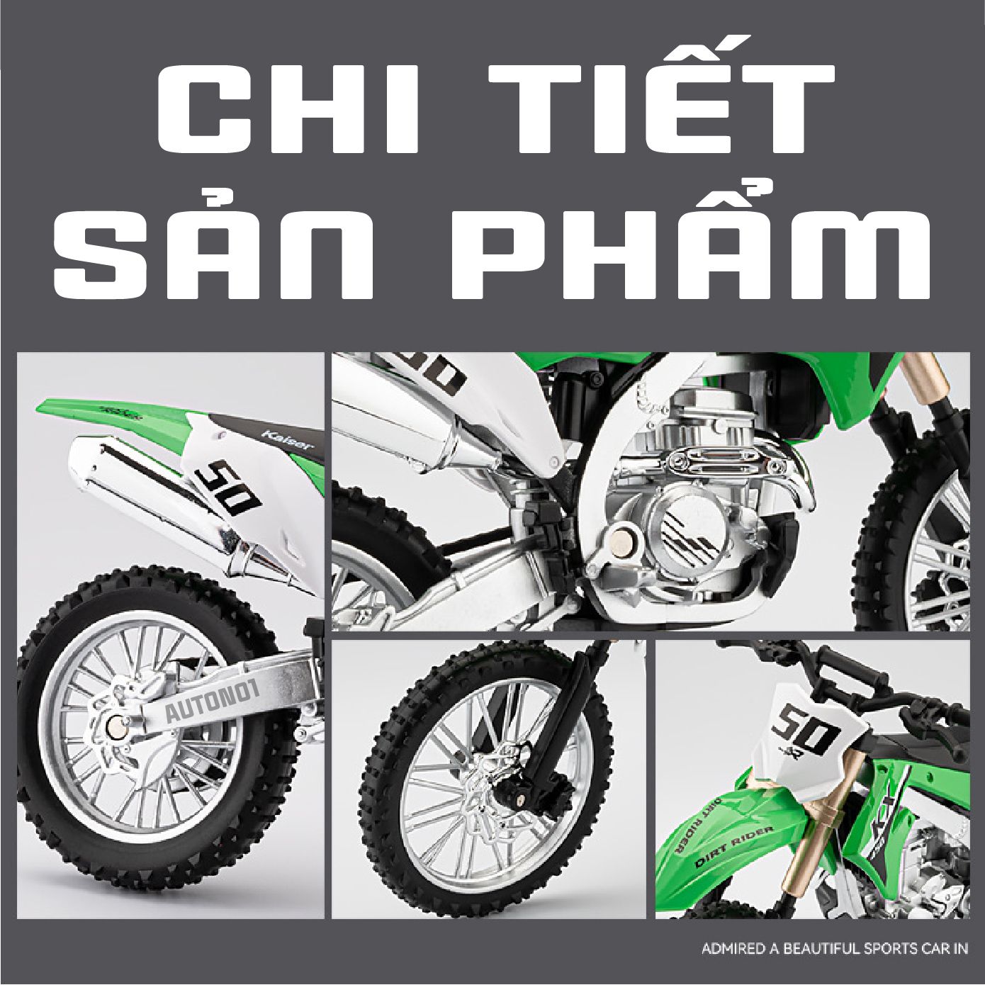 Mô hình xe cào cào Kawasaki KX450 tỉ lệ 1:12 Jiaye Model MT12007