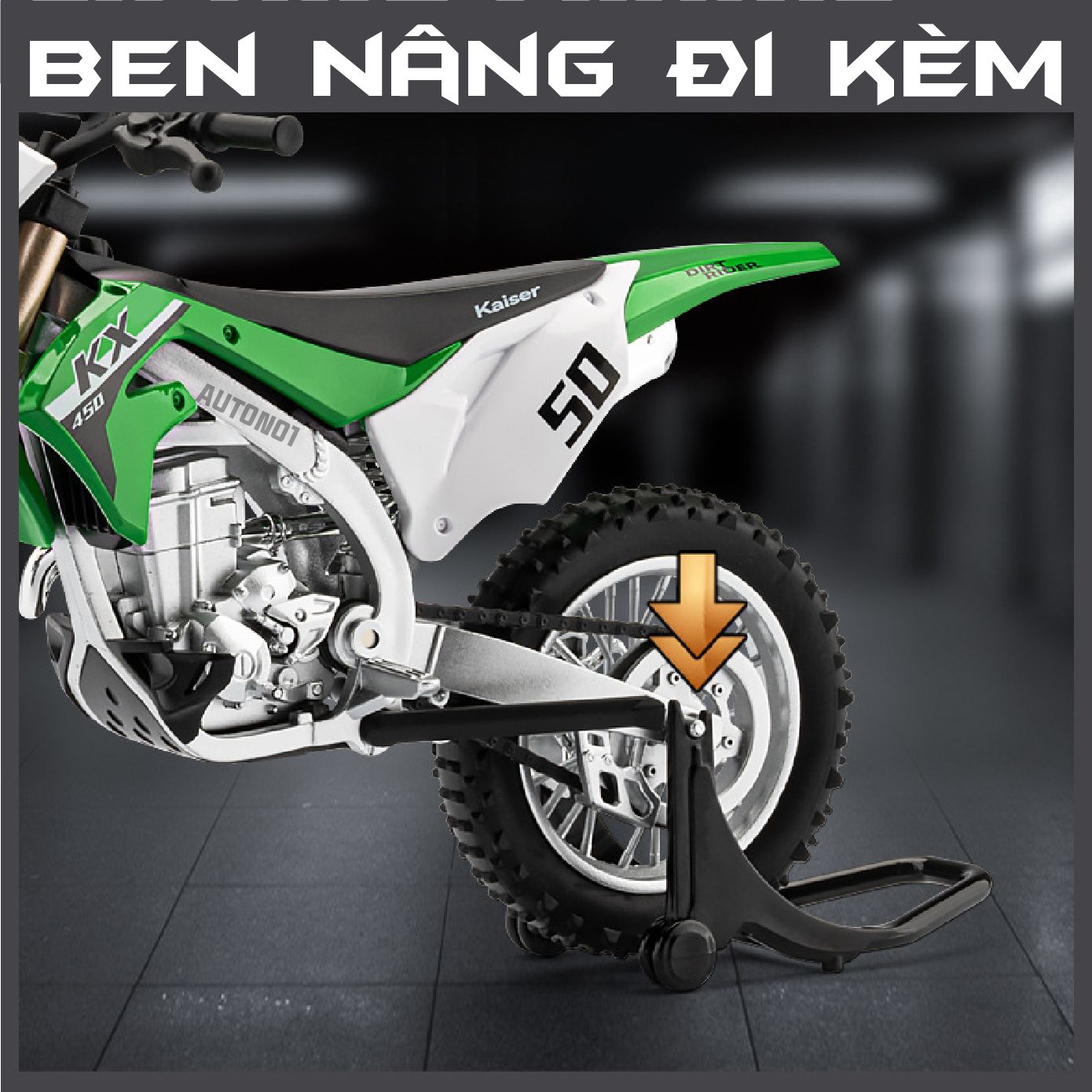 Mô hình xe cào cào Kawasaki KX450 tỉ lệ 1:12 Jiaye Model MT12007
