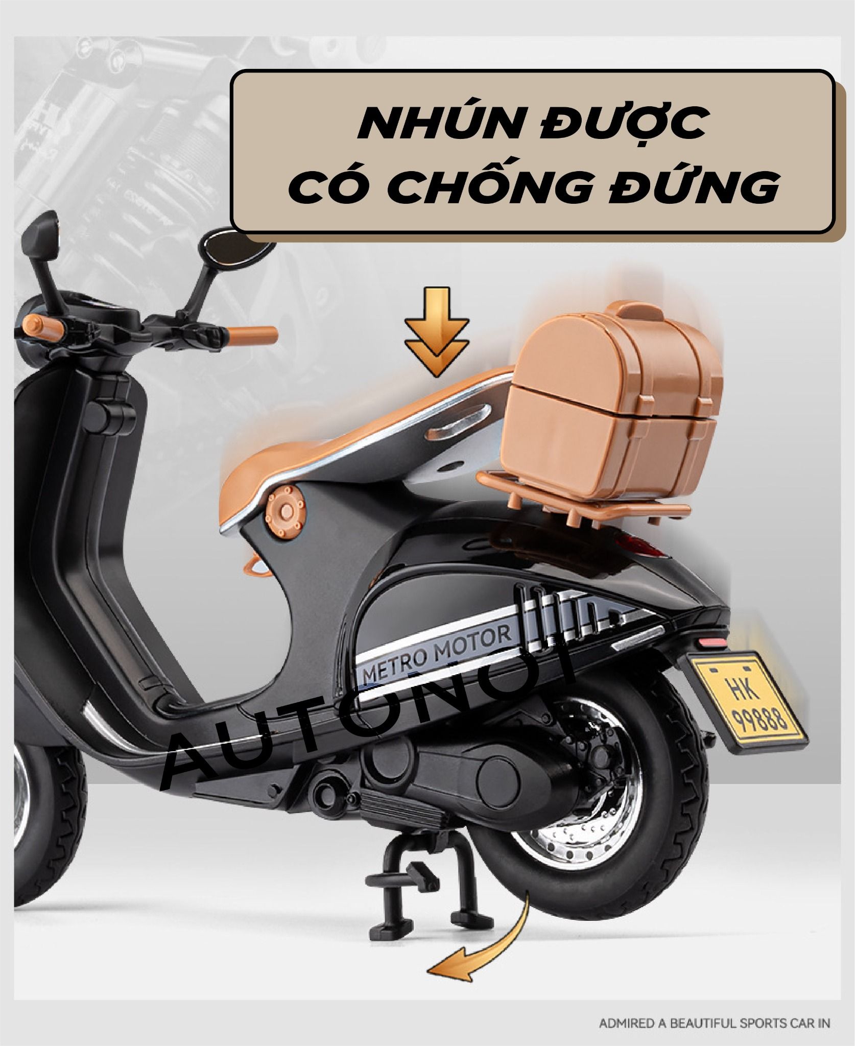 Mô hình xe Vespa 946 có đế - âm thanh - đèn tỉ lệ 1:12 Jiaye model MT12014
