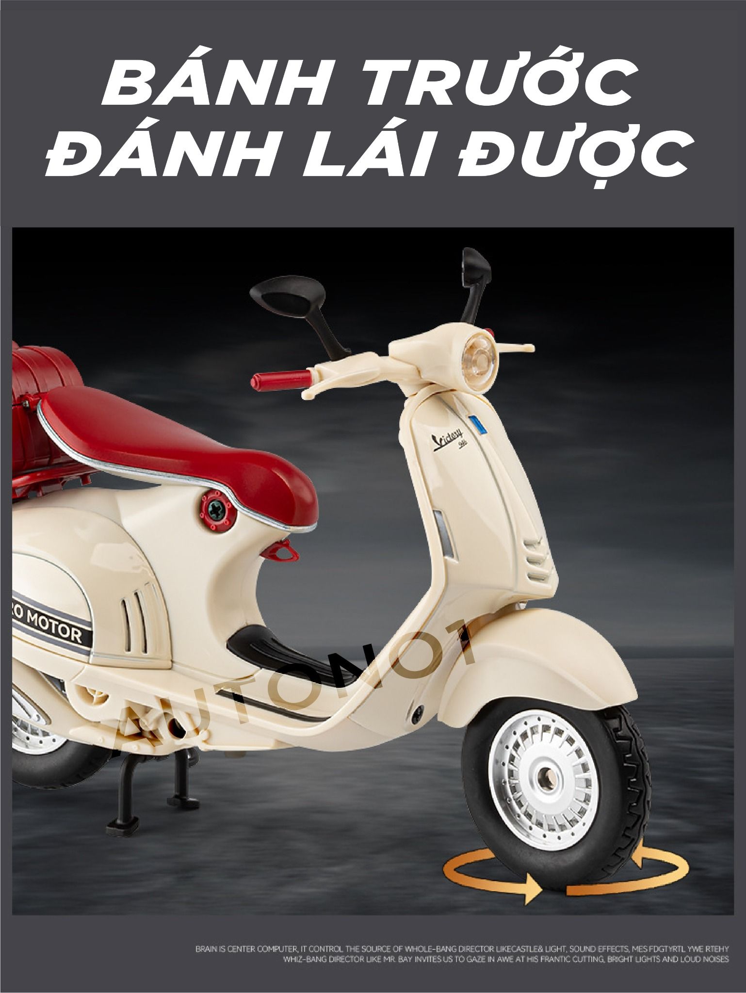 Mô hình xe Vespa 946 có đế - âm thanh - đèn tỉ lệ 1:12 Jiaye model MT12014