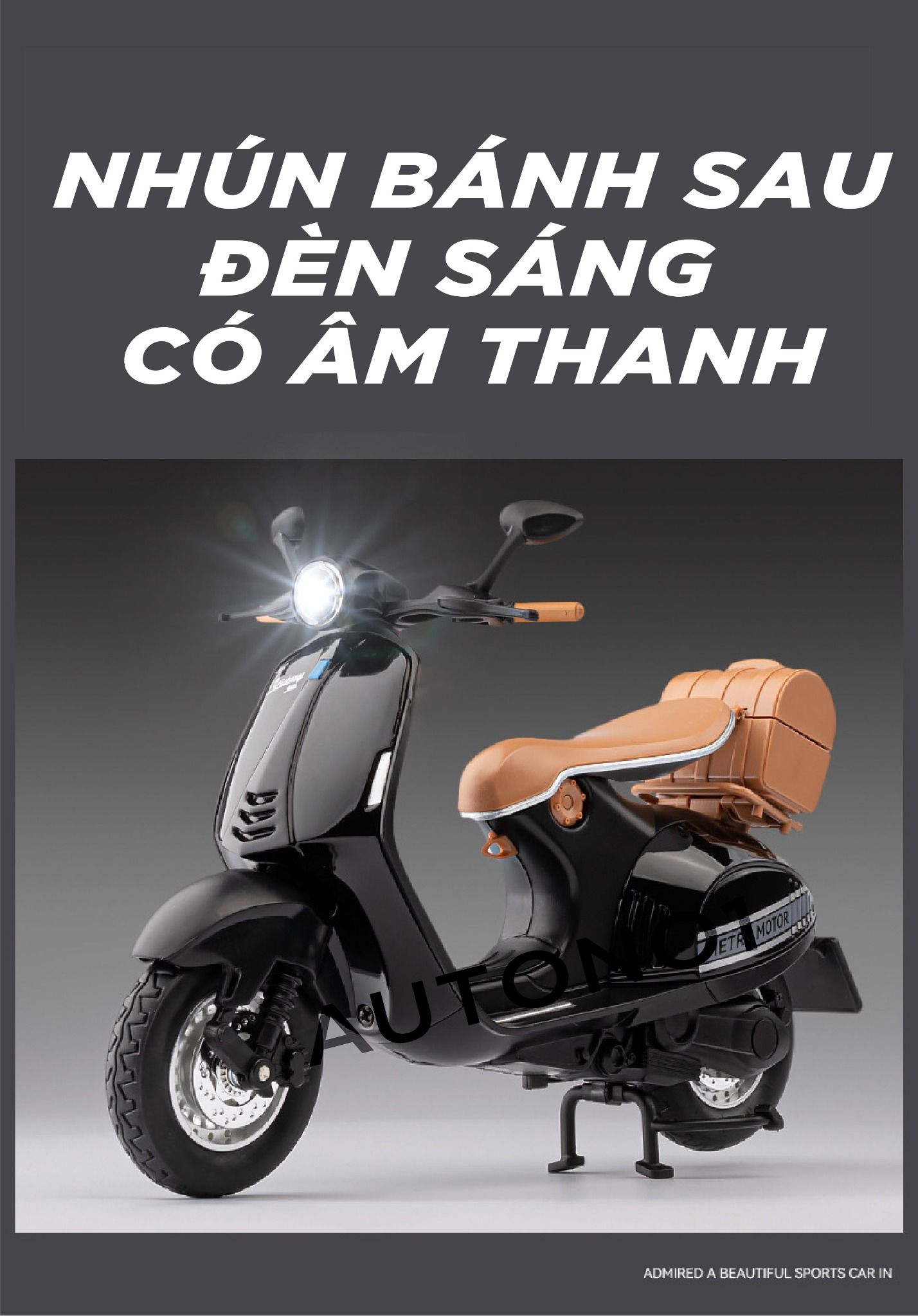 Mô hình xe Vespa 946 có đế - âm thanh - đèn tỉ lệ 1:12 Jiaye model MT12014