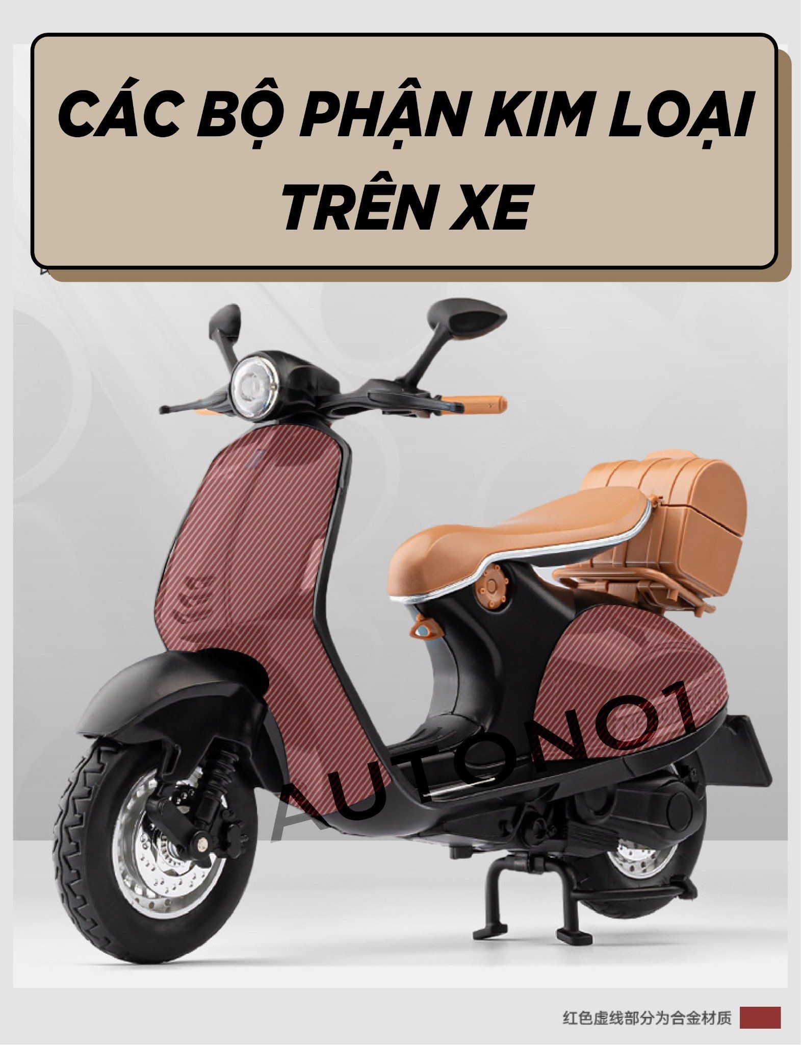 Mô hình xe Vespa 946 có đế - âm thanh - đèn tỉ lệ 1:12 Jiaye model MT12014