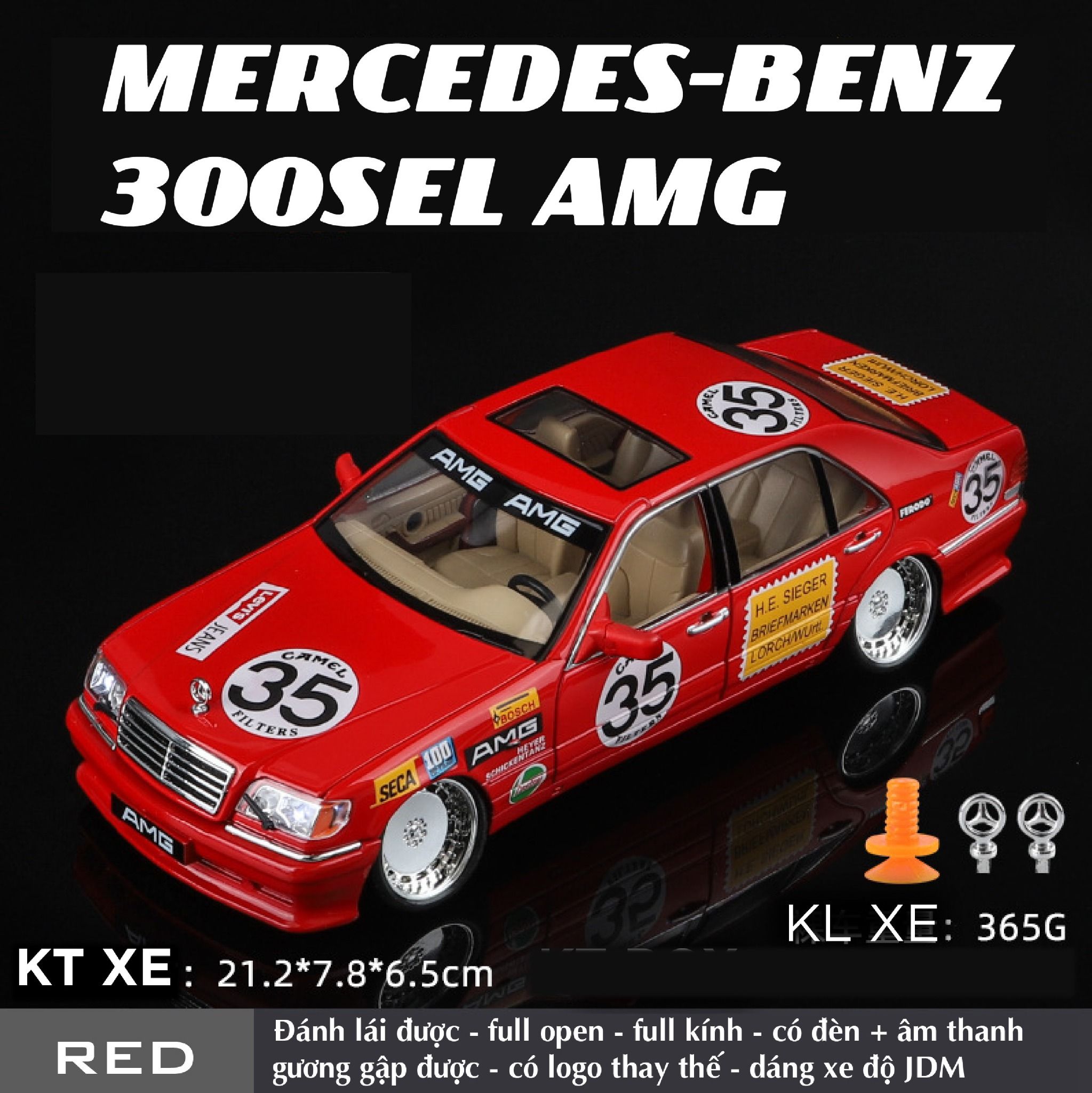 Mô hình xe Mercedes-Benz W140 - 300SEL JDM AMG No box full open - full kính - có âm thanh - đèn tỉ lệ 1:24 Jinlifang OT24015