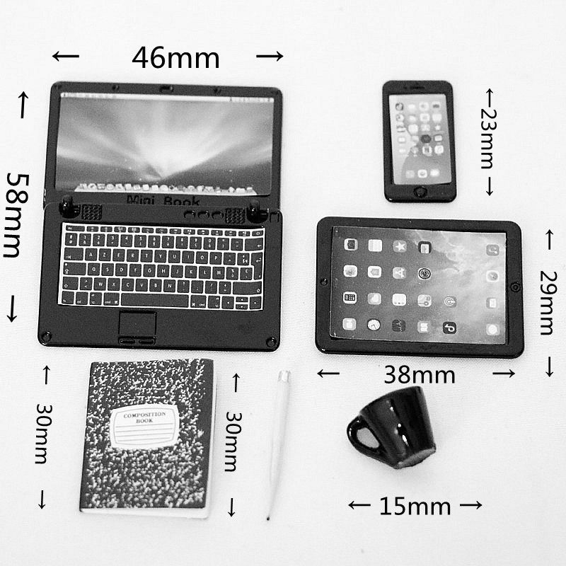 Phụ kiện Decor Mô hình, Laptop, máy tính bảng, điện thoại, số, bút viết và tách trà DE061