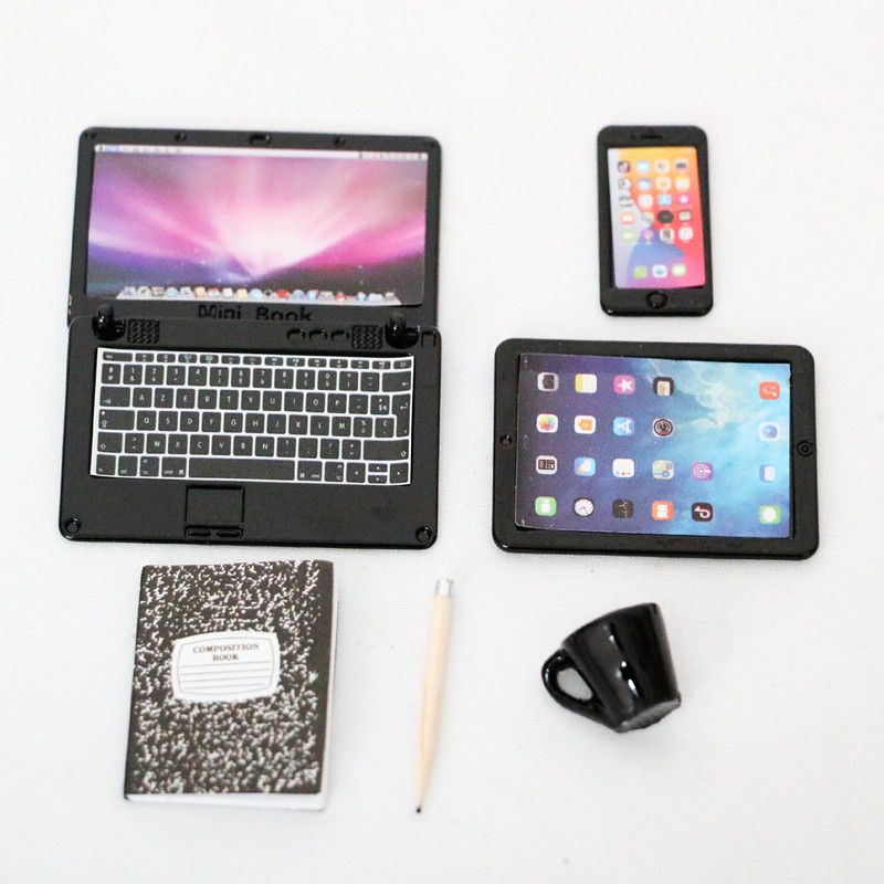 Phụ kiện Decor Mô hình, Laptop, máy tính bảng, điện thoại, số, bút viết và tách trà DE061