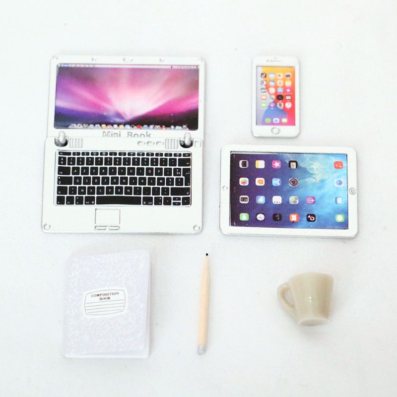 Phụ kiện Decor Mô hình, Laptop, máy tính bảng, điện thoại, số, bút viết và tách trà DE061