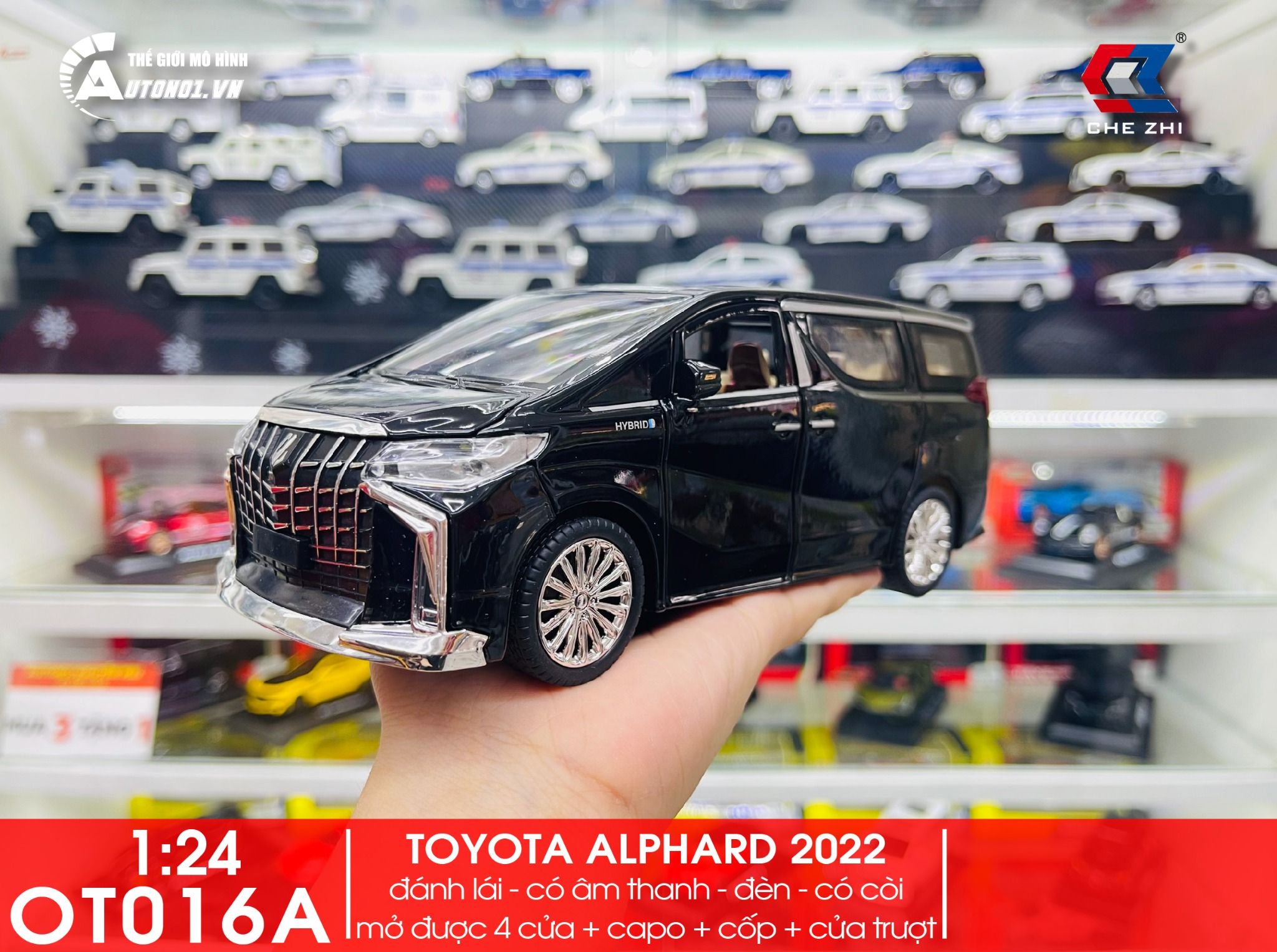 Mô hình xe Toyota Alphard 2022 full open - full kính - đánh lái được tỉ lệ 1:24 Chezhi OT016