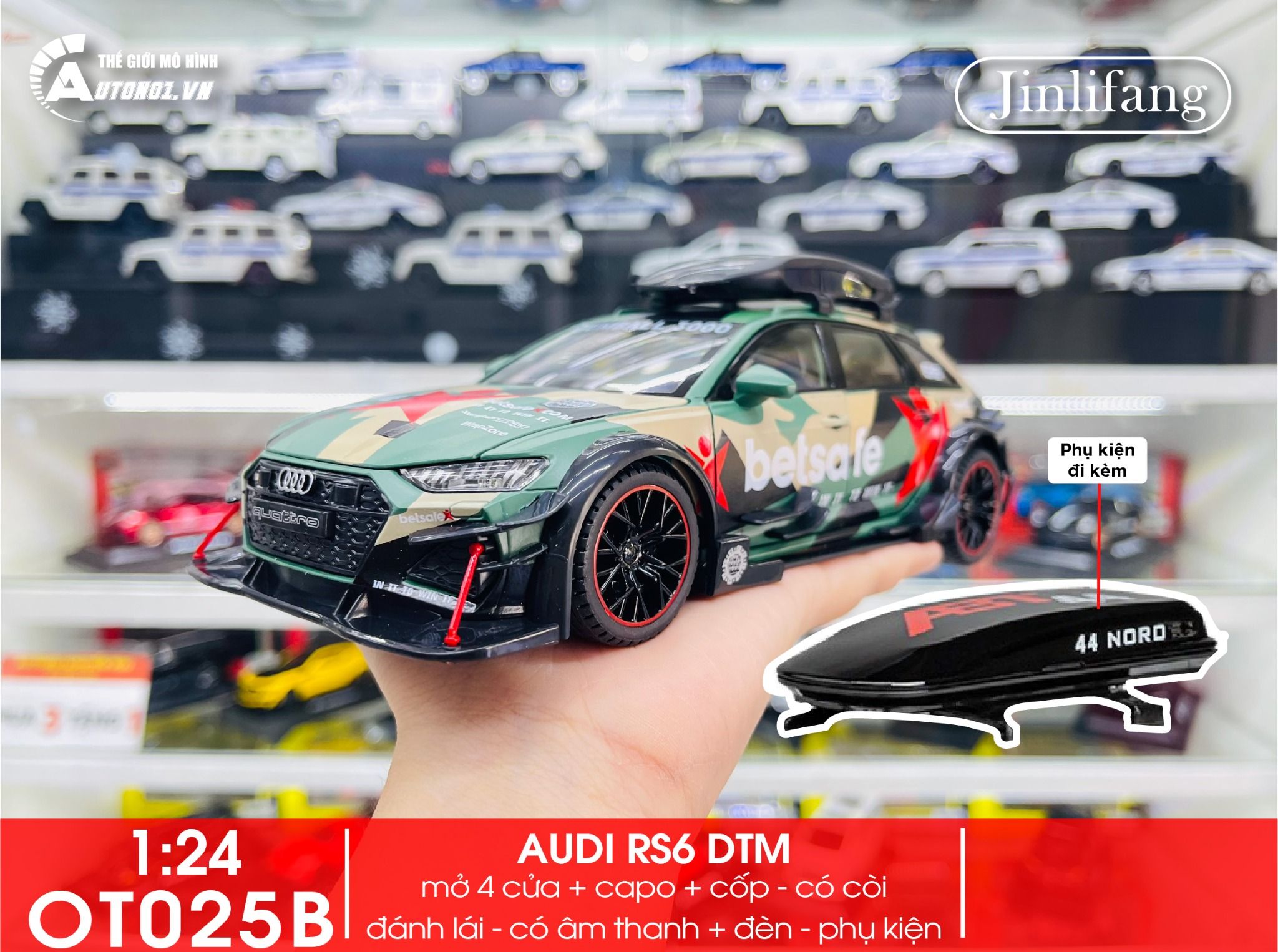 Mô hình xe đua Audi RS6 DTM 56 box camping full open tỉ lệ 1:24 Chezhi OT025
