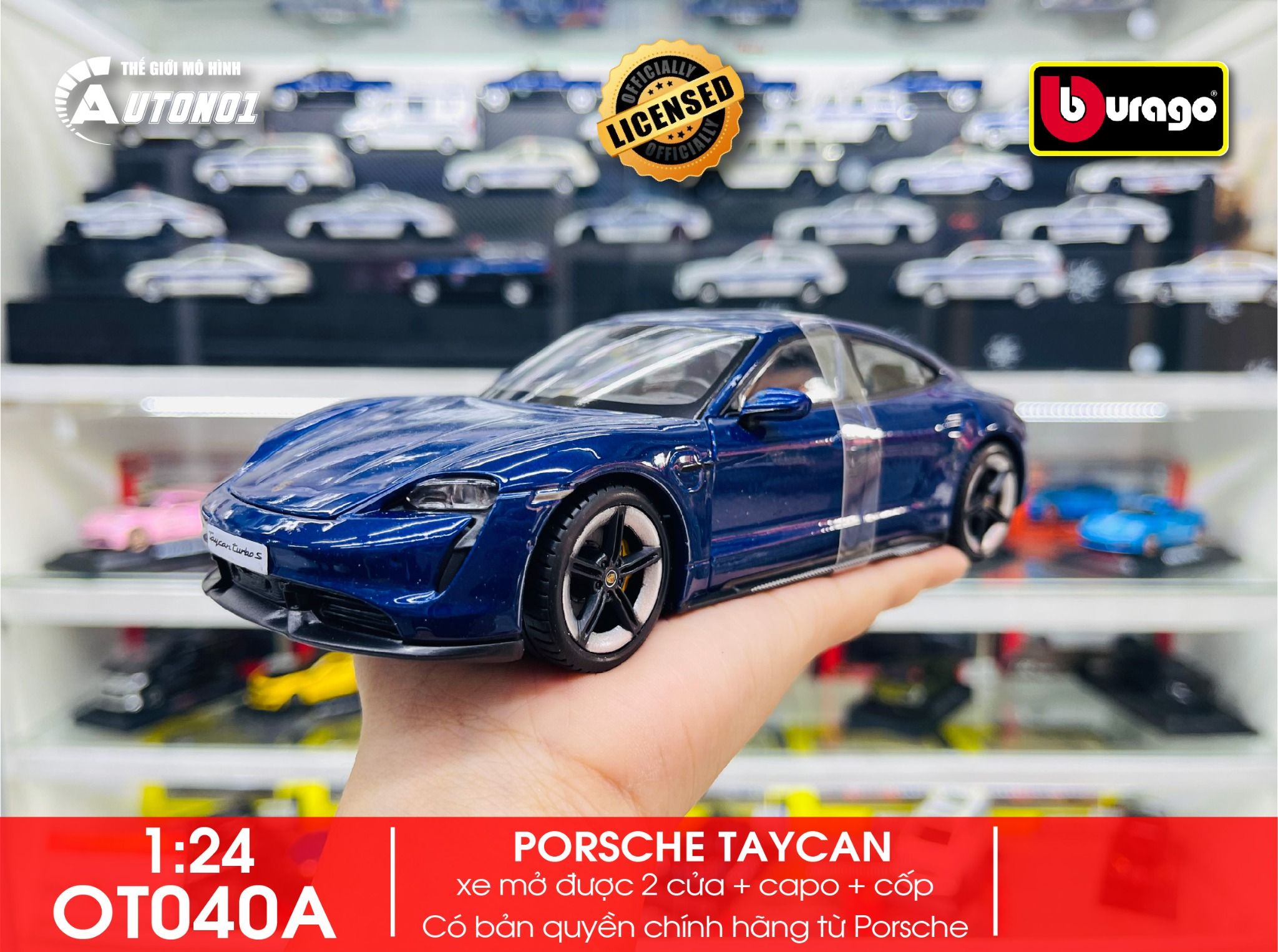 Mô hình xe Porsche Taycan Turbo S mở được 2 cửa, capo và cốp sau tỉ lệ 1:24 Bburago