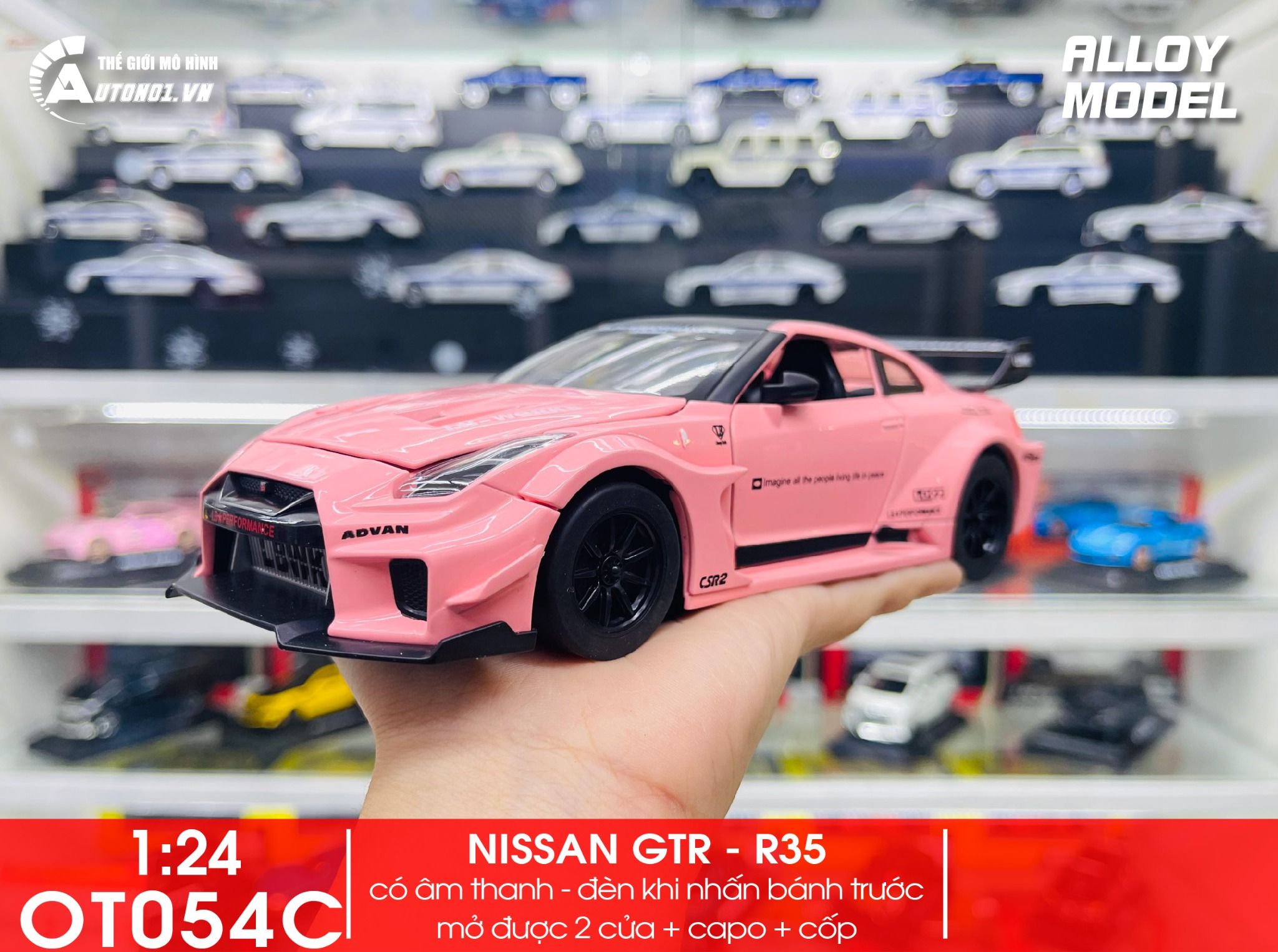 Mô hình xe Nissan GTR R35 CSR2 full open , có đèn , âm thanh 1:24 Alloy OT054