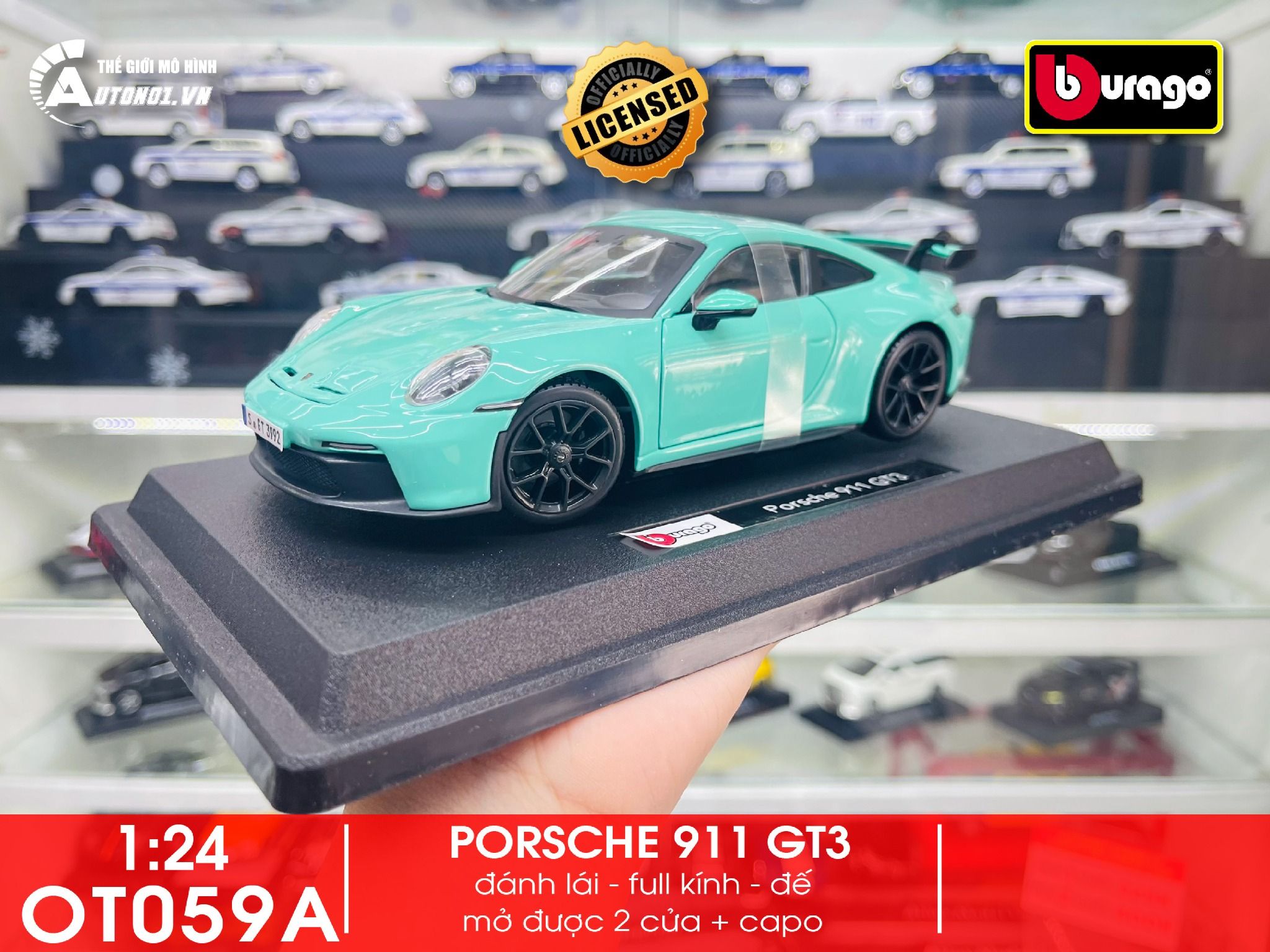Mô hình xe Porsche 911 GT3 đánh lái được 1:24 Bburago 18-21104 GN OT059