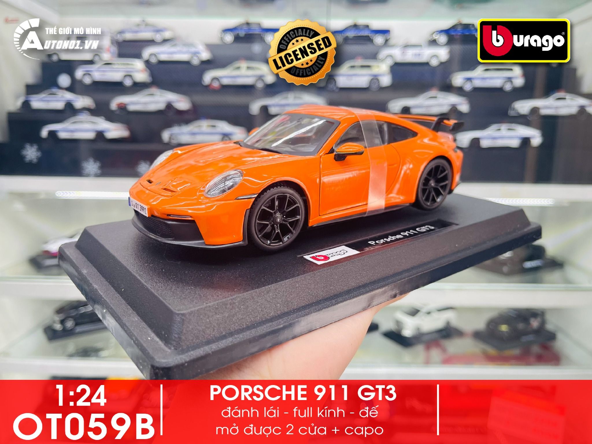 Mô hình xe Porsche 911 GT3 đánh lái được 1:24 Bburago 18-21104 GN OT059